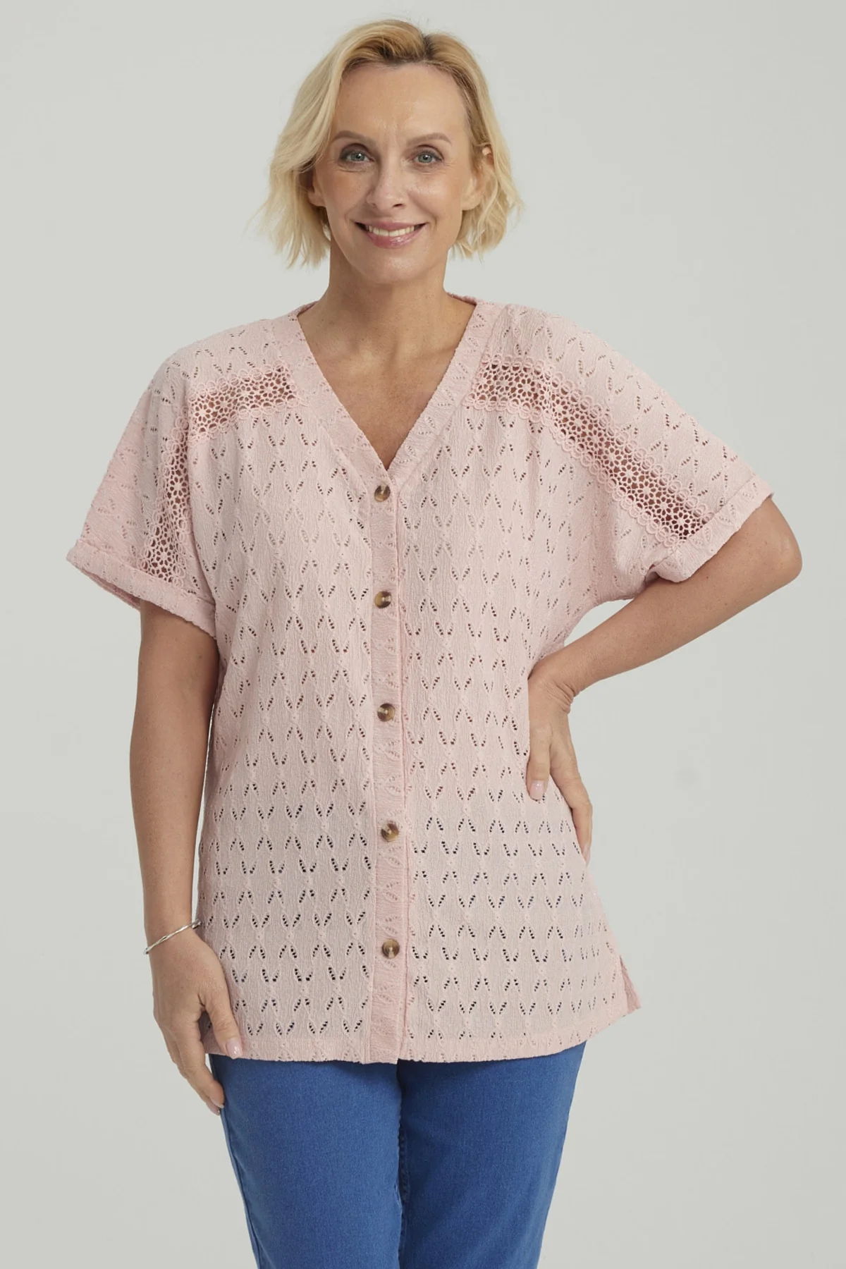 Polera Mujer Lisa Abotonada Palo Rosa