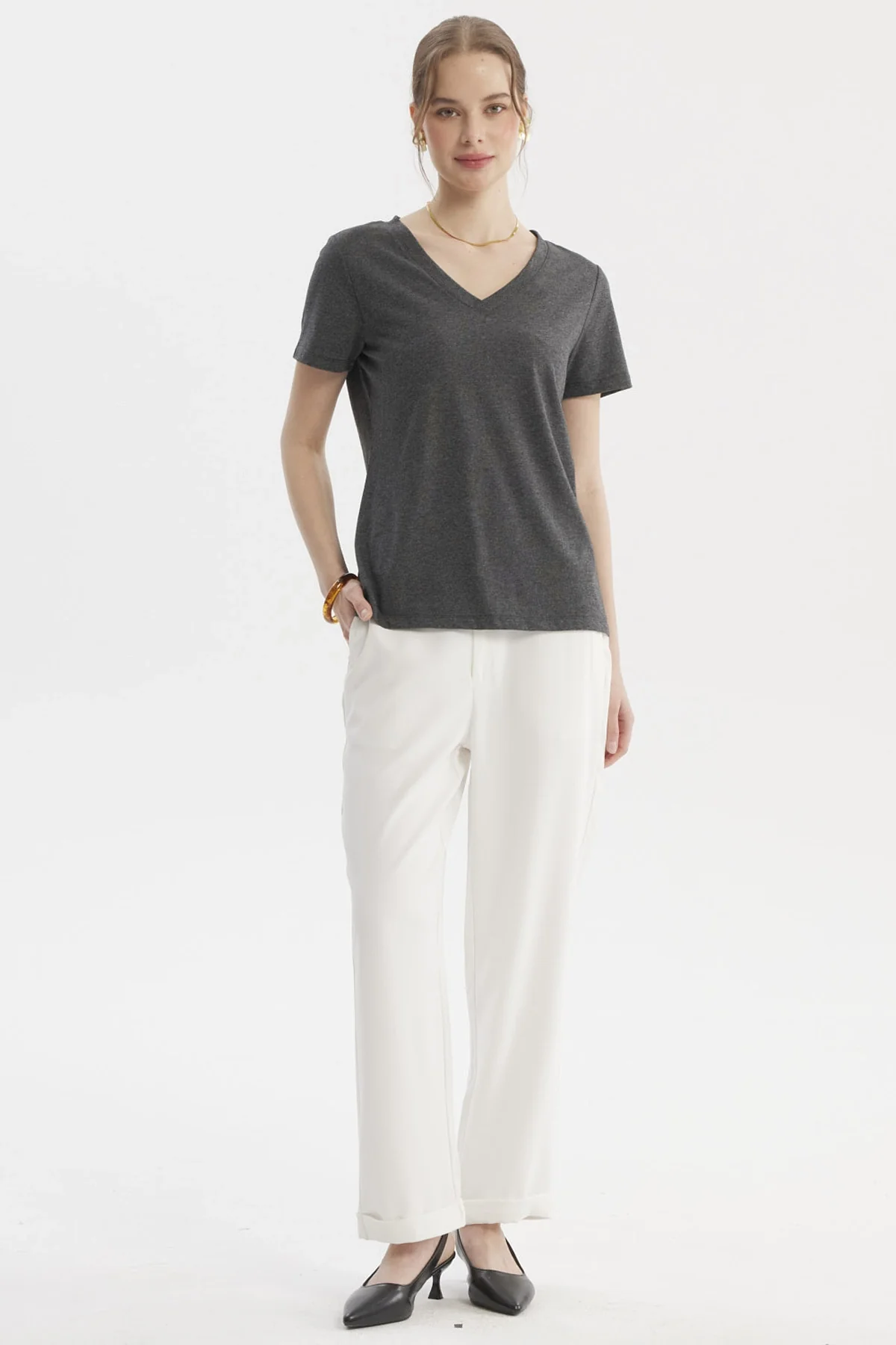 Polera Mujer Lisa Algodón Gris - Image 4