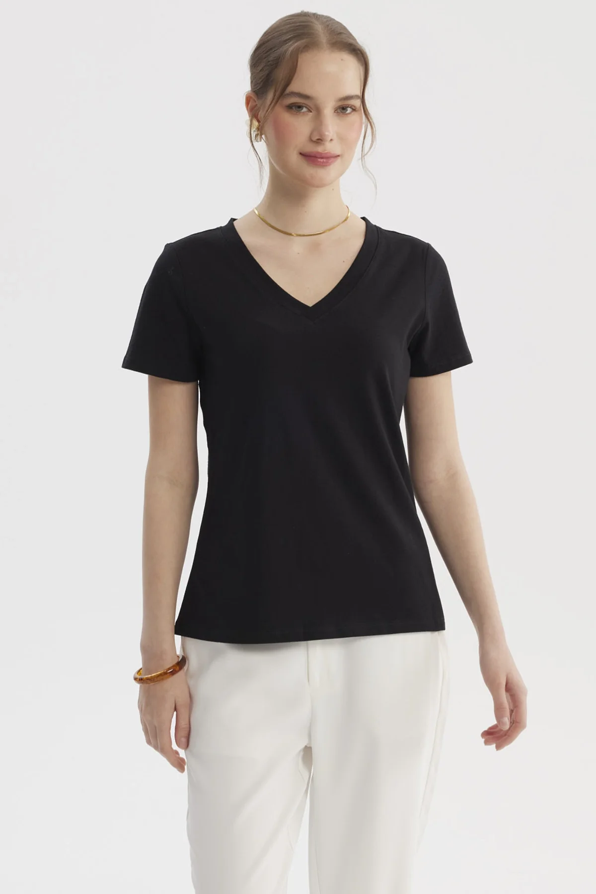 Polera Mujer Lisa Algodón Negro
