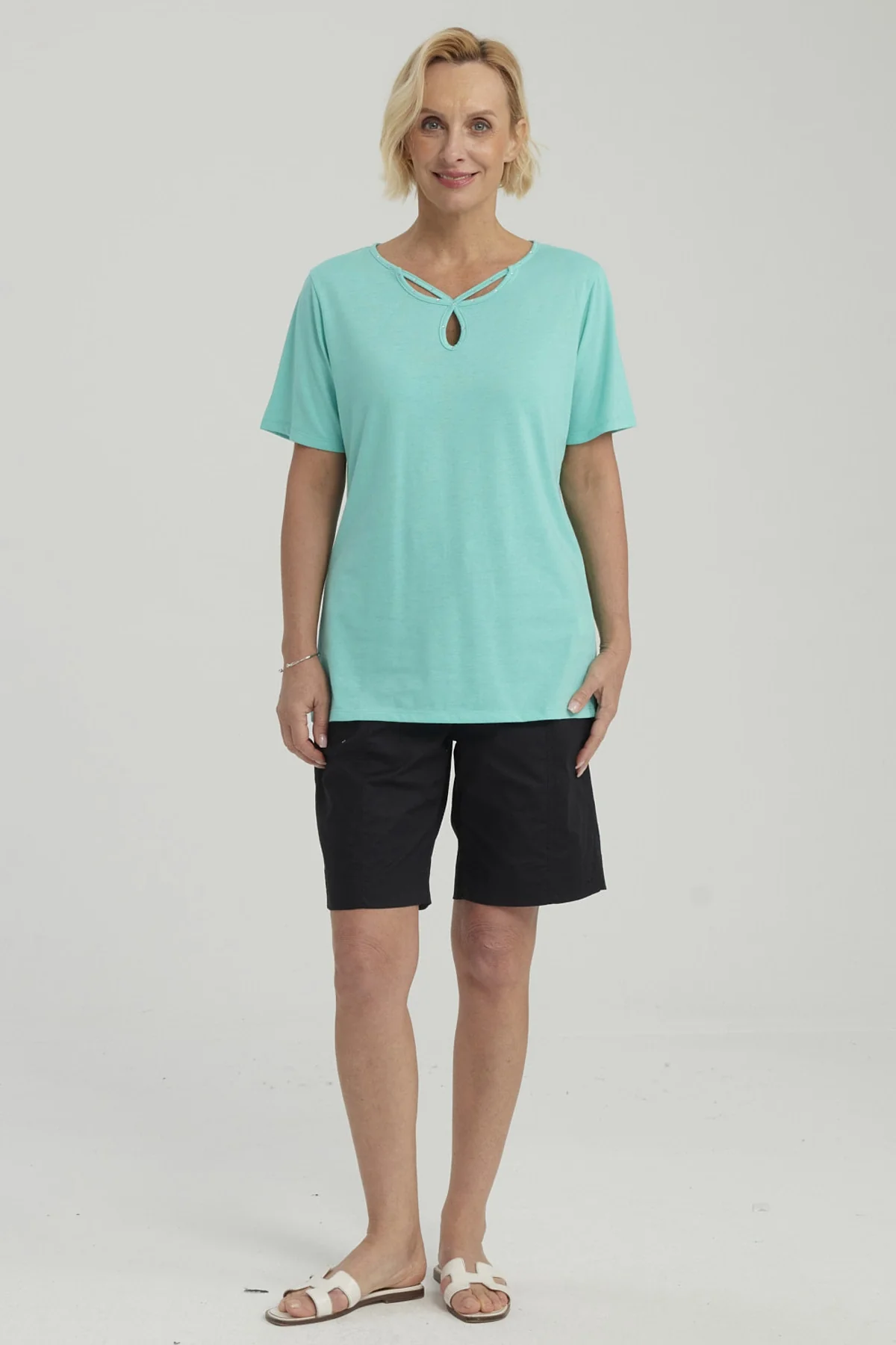 Polera Mujer Lisa Apertura Turquesa - Image 4