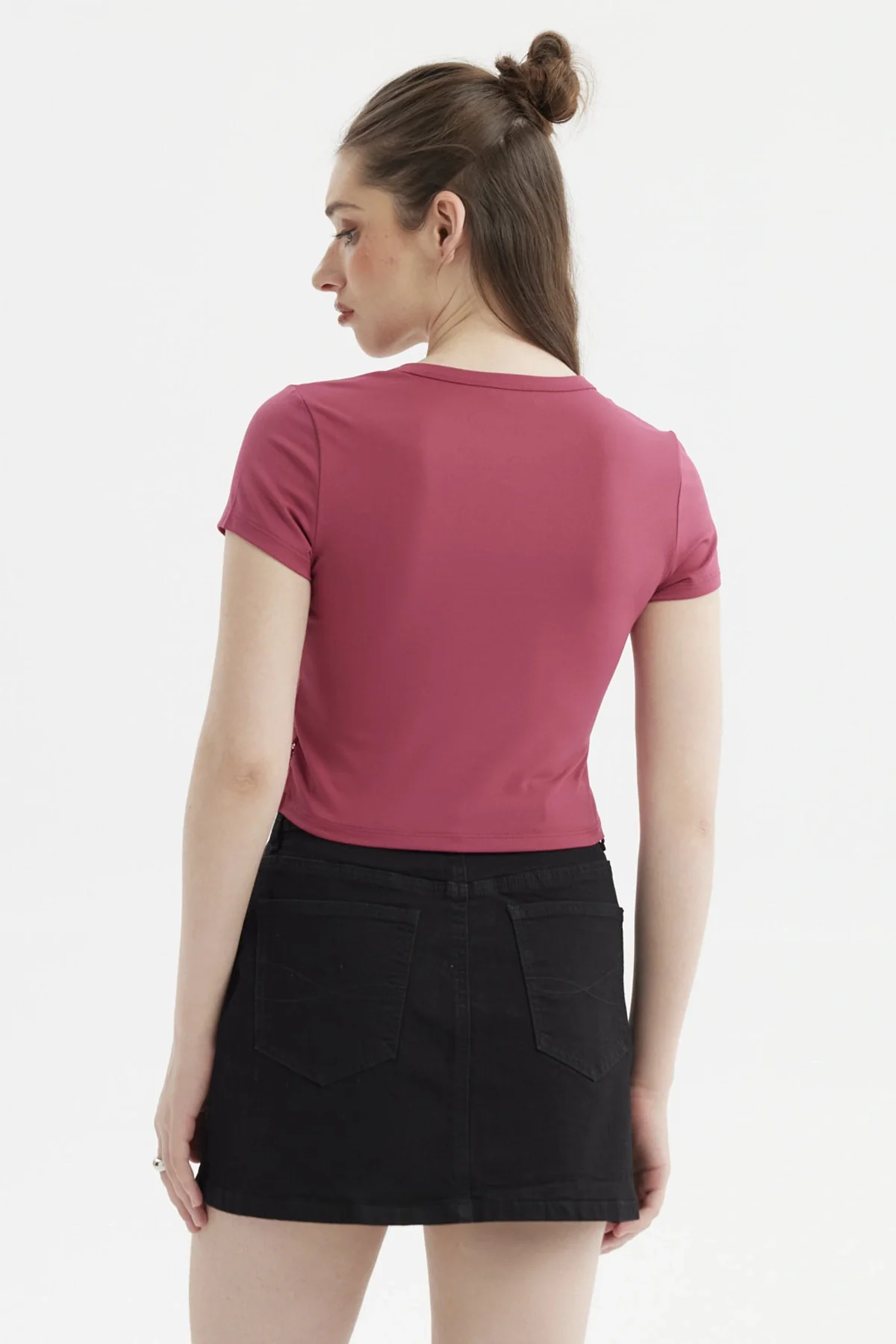 Polera Mujer Lisa Basta Encaje Magenta - Image 3