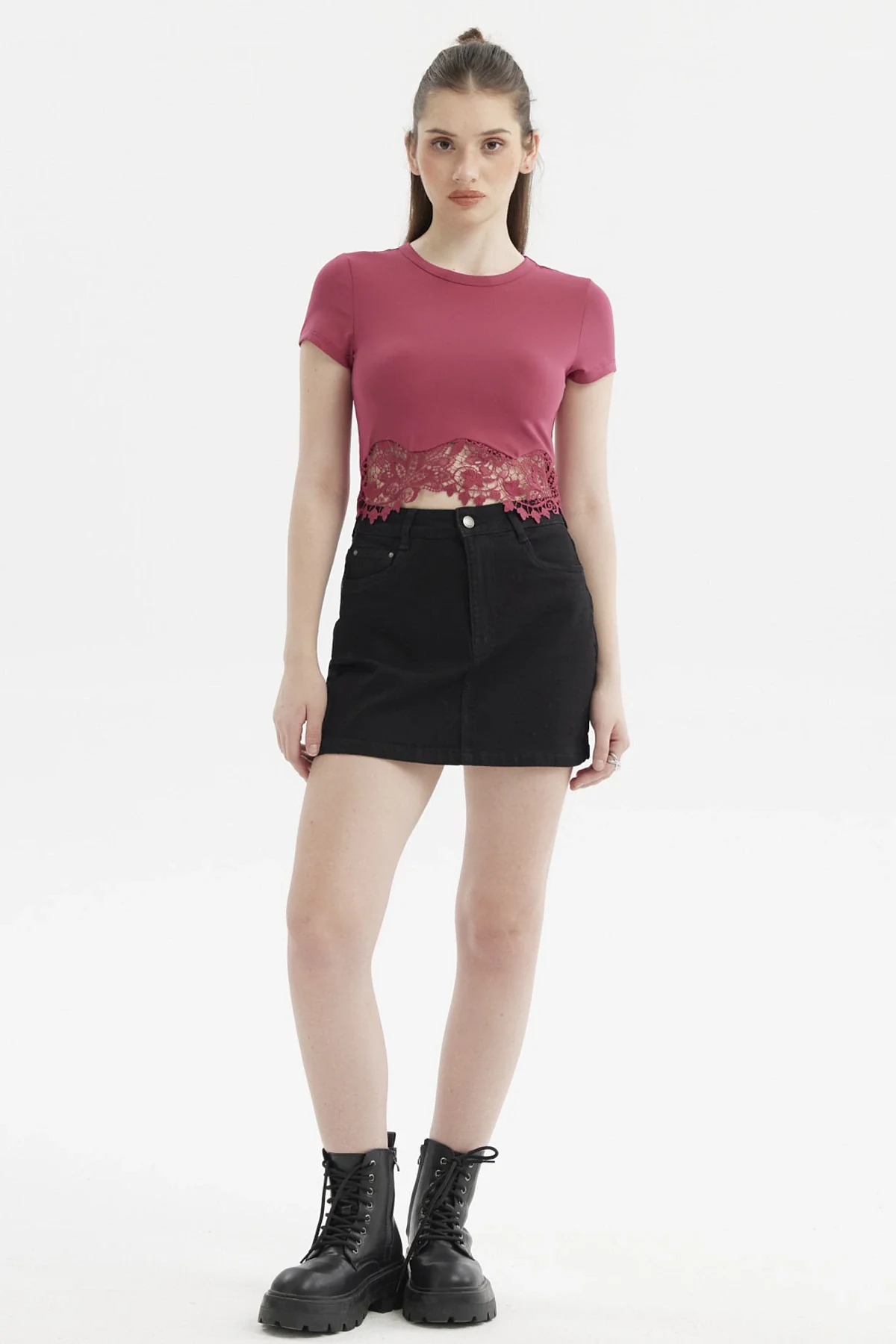 Polera Mujer Lisa Basta Encaje Magenta - Image 4