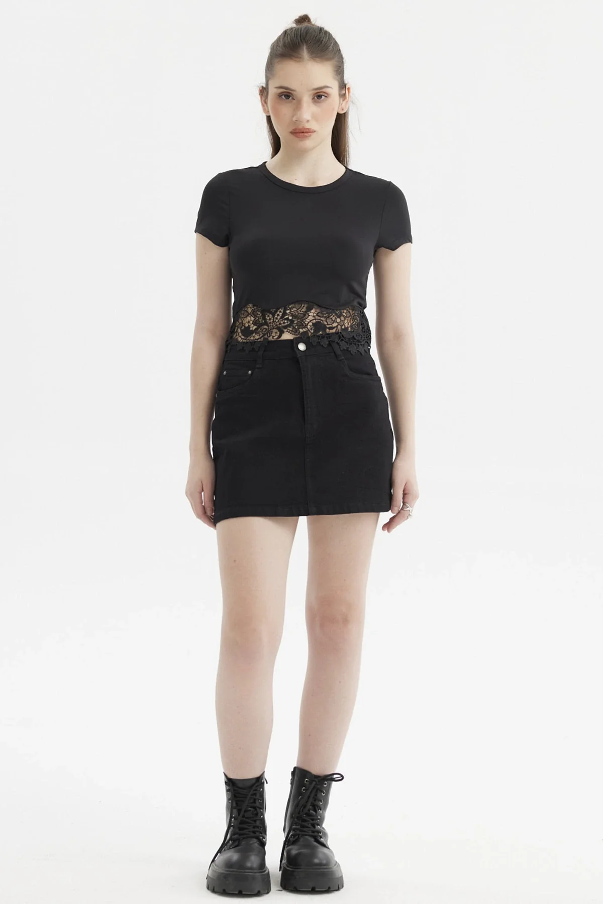 Polera Mujer Lisa Basta Encaje Negro - Image 4