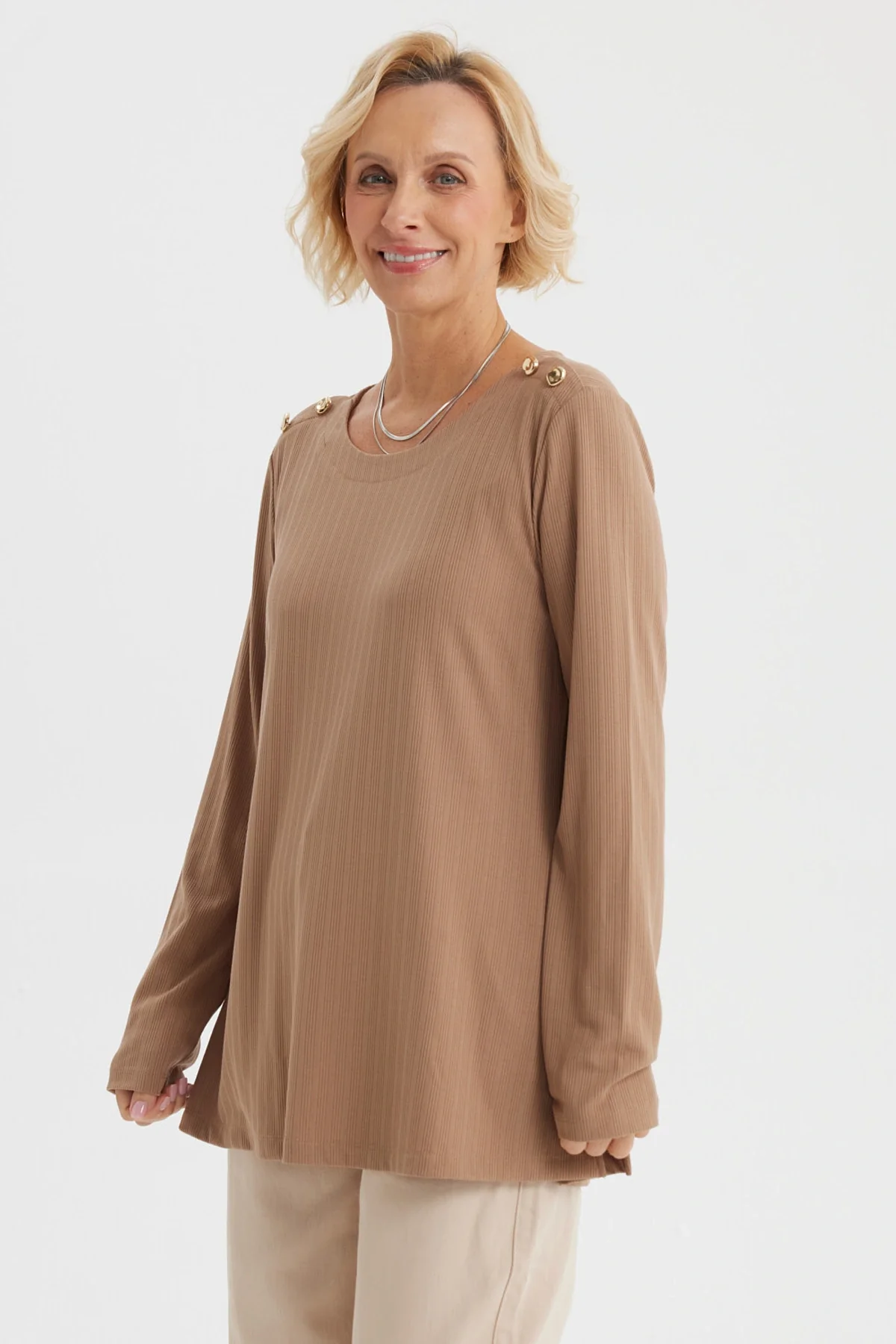 Polera Mujer Lisa Café - Image 2