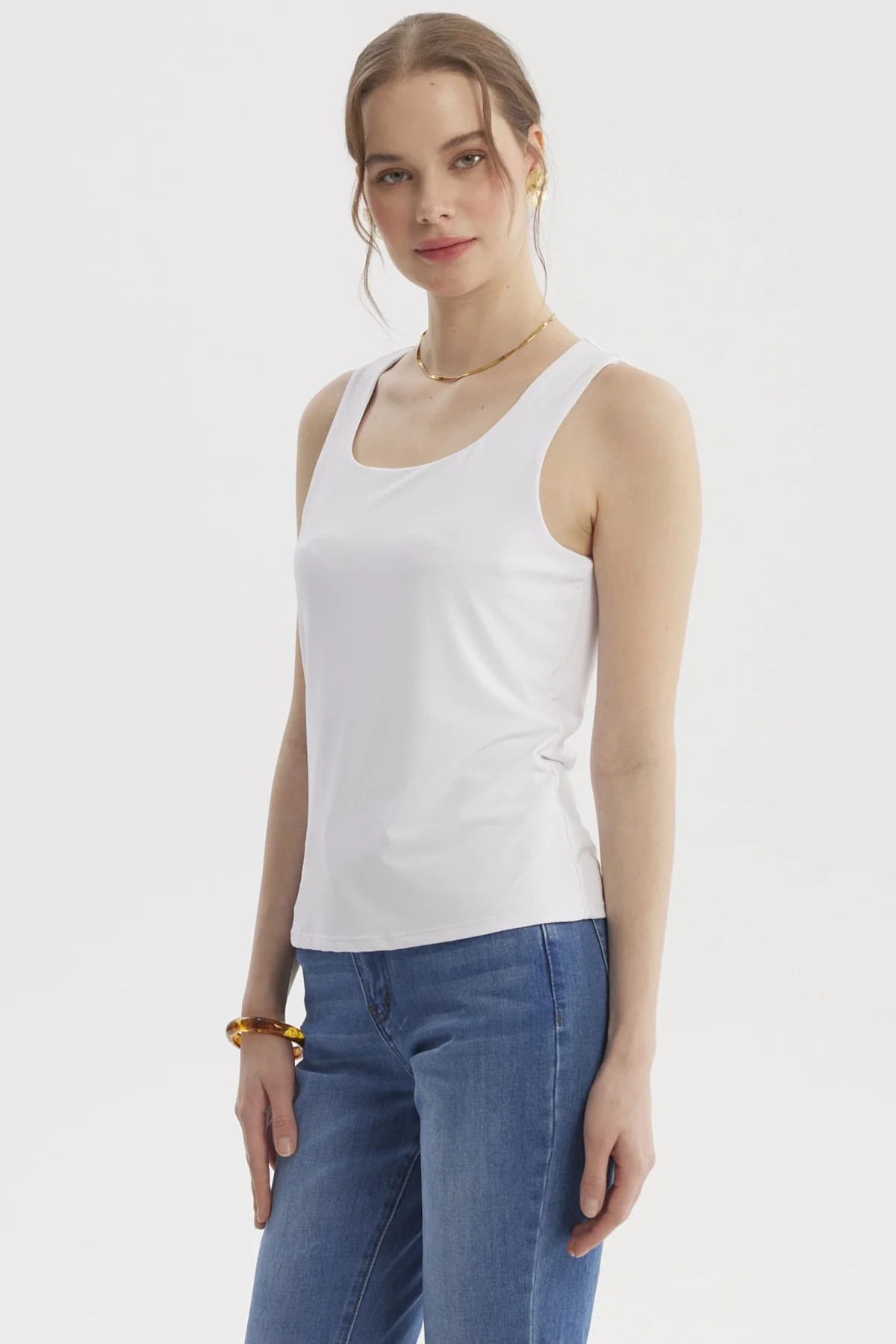 Polera Mujer Lisa Doble Capa Blanco - Image 2