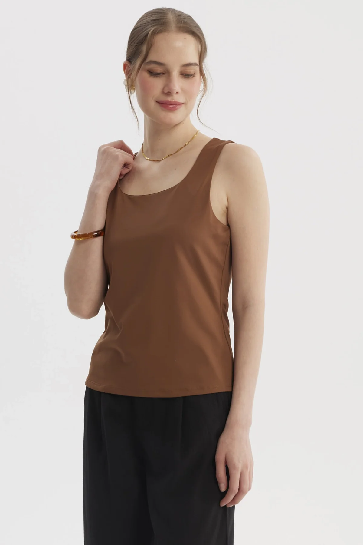 Polera Mujer Lisa Doble Capa Café
