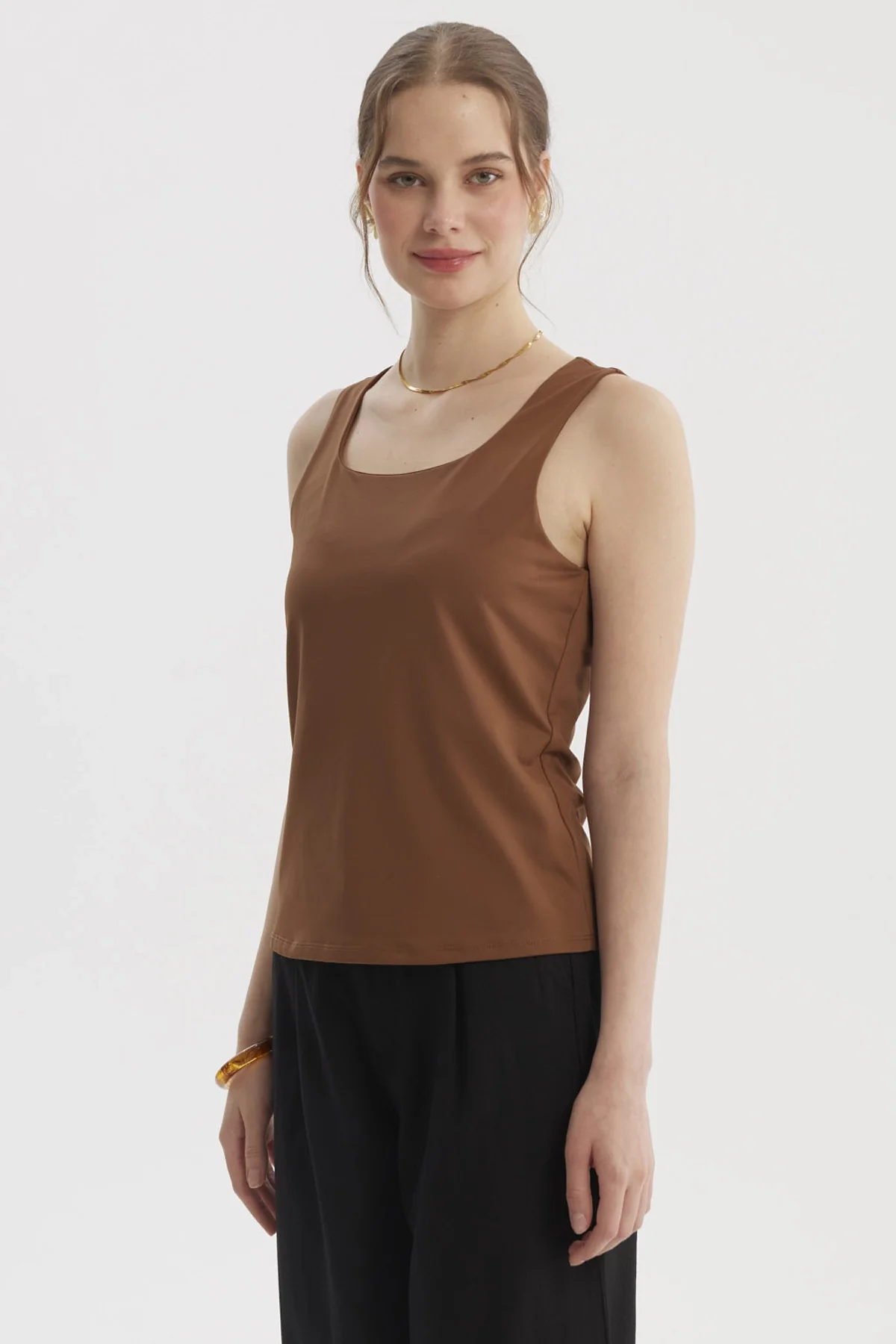 Polera Mujer Lisa Doble Capa Café - Image 2