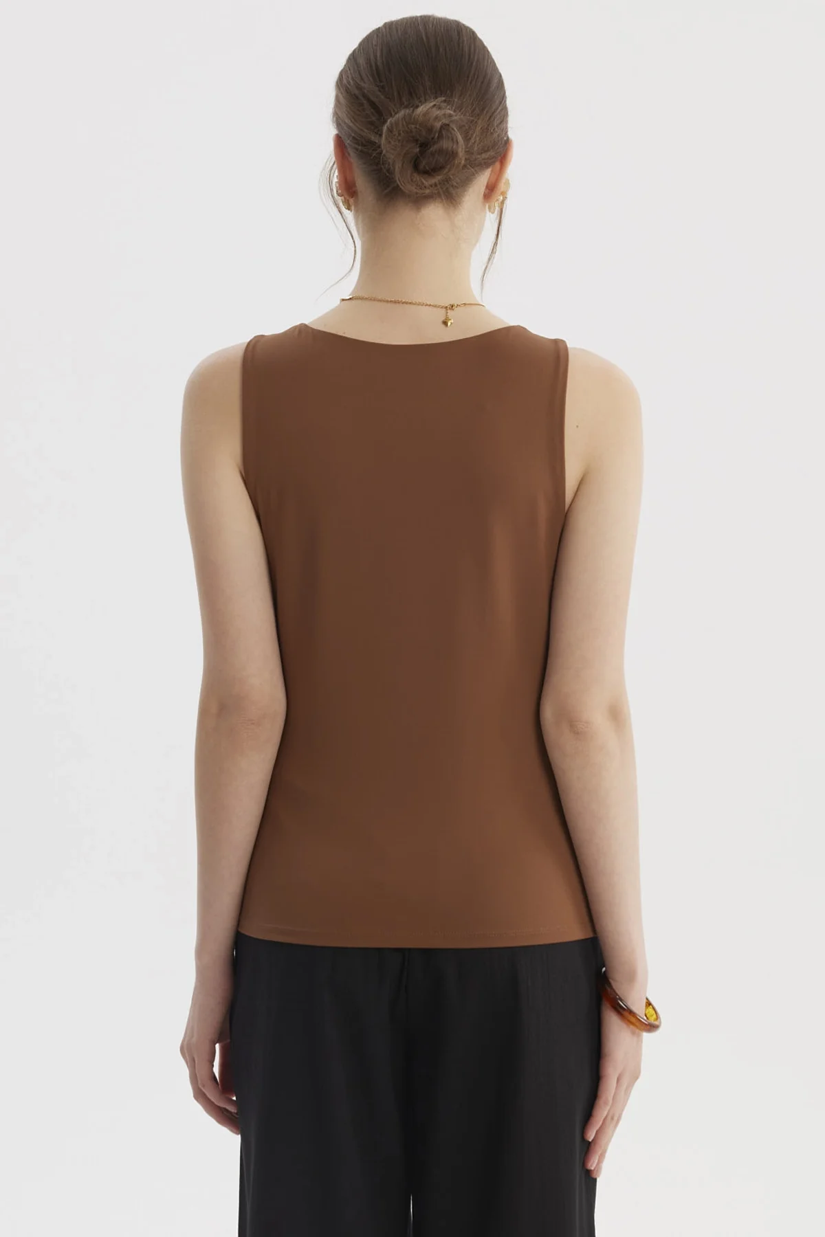 Polera Mujer Lisa Doble Capa Café - Image 3