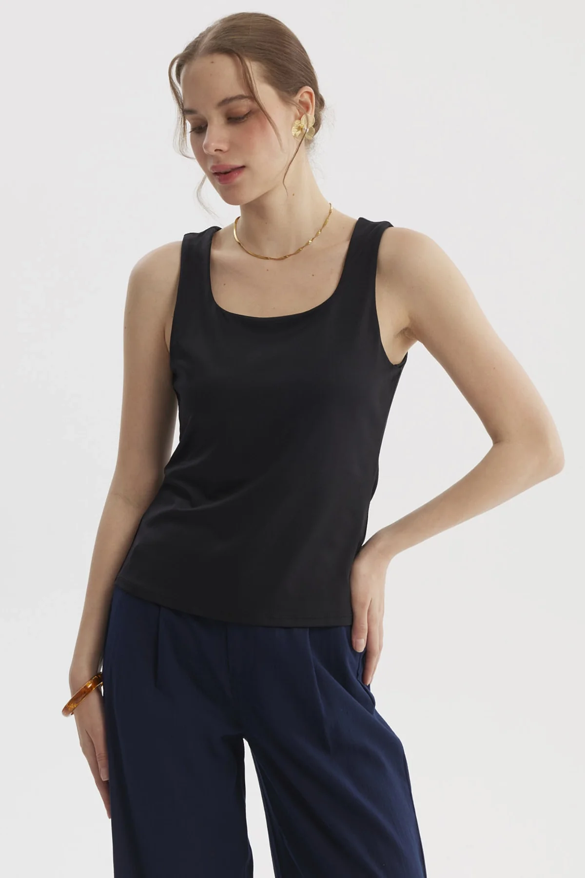 Polera Mujer Lisa Doble Capa Negro