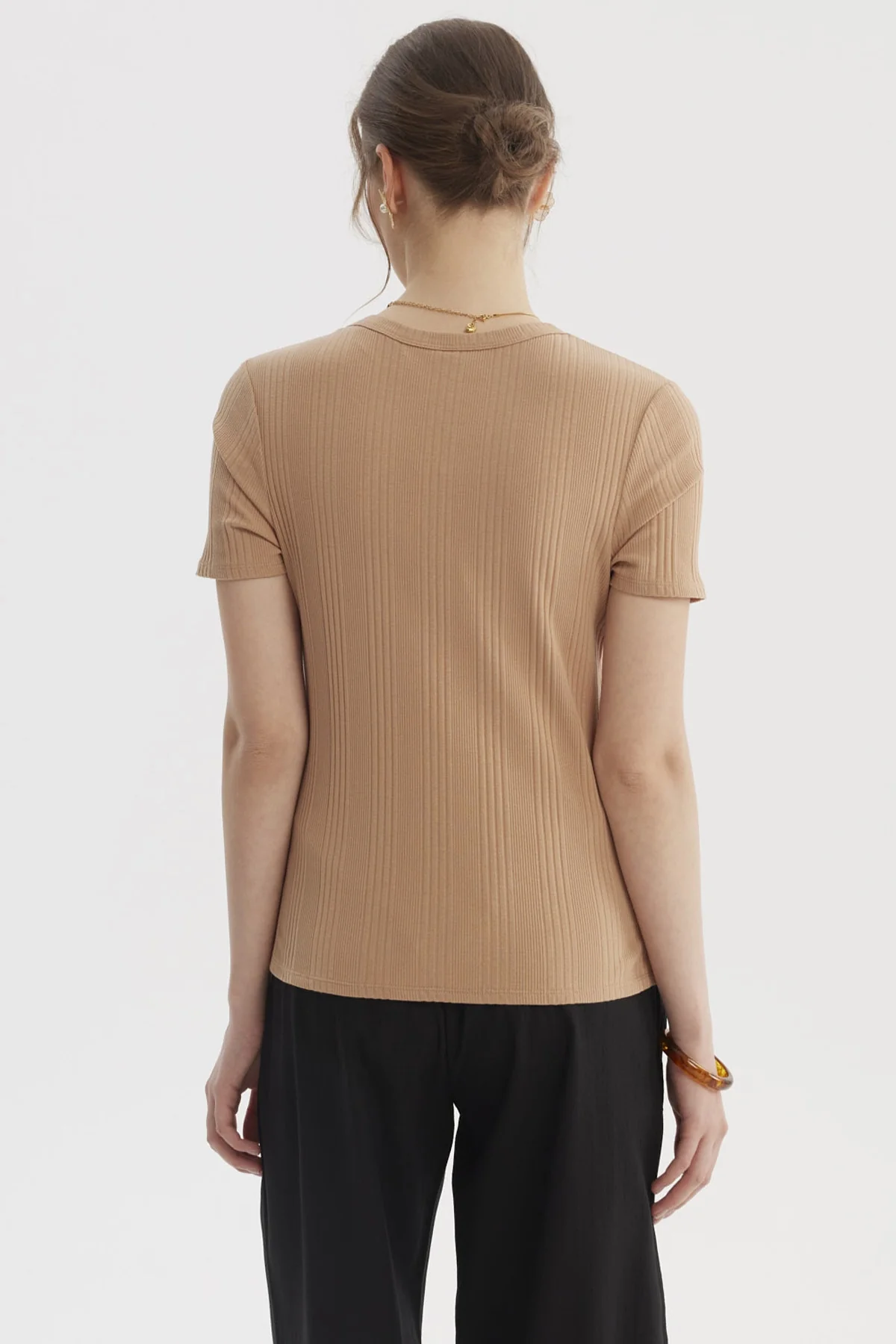 Polera Mujer Lisa Rib Beige Oscuro - Image 3