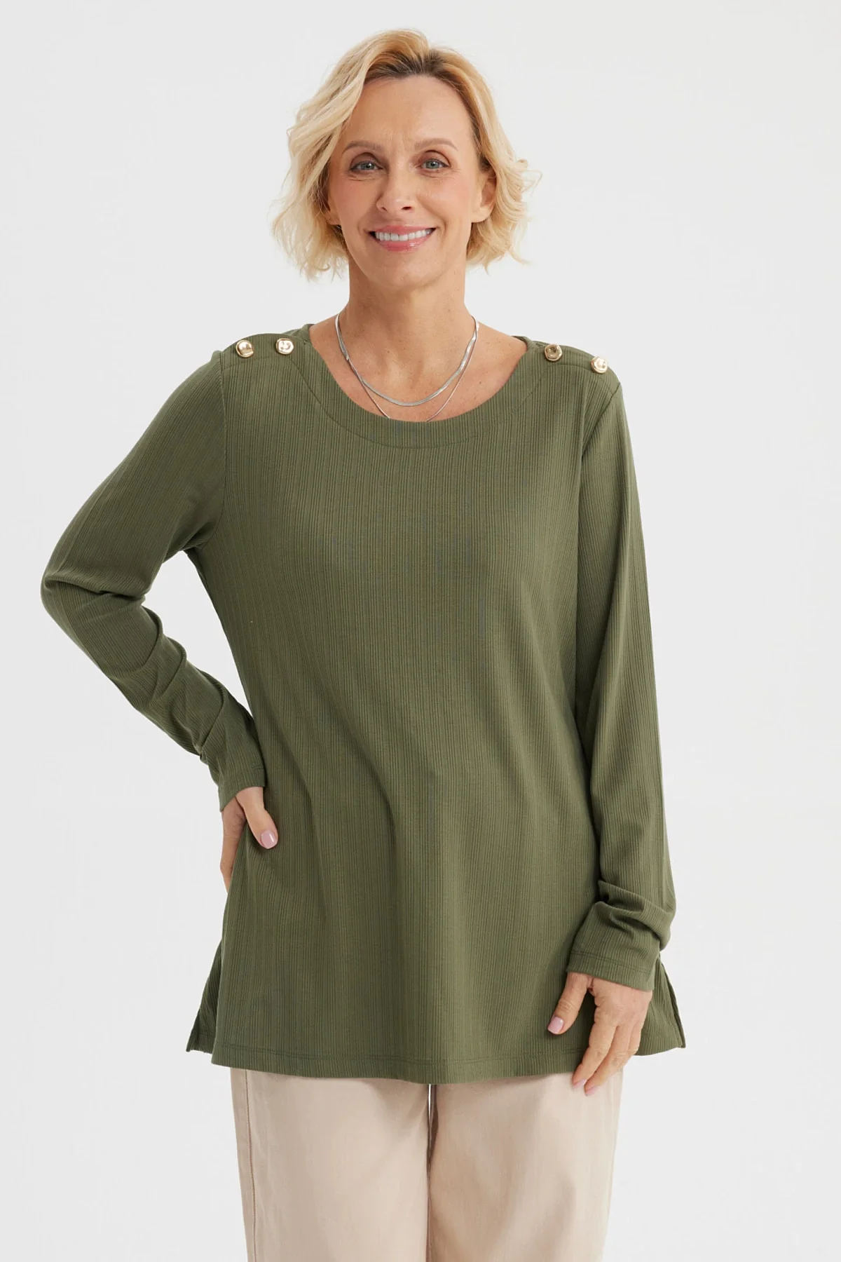 Polera Mujer Lisa Verde Olivo