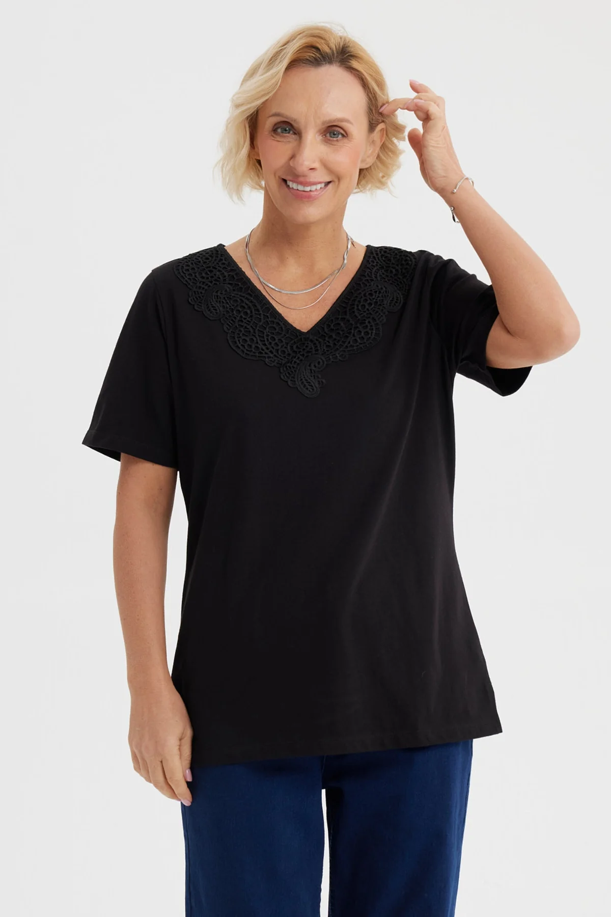 Polera Mujer Macramé Negro