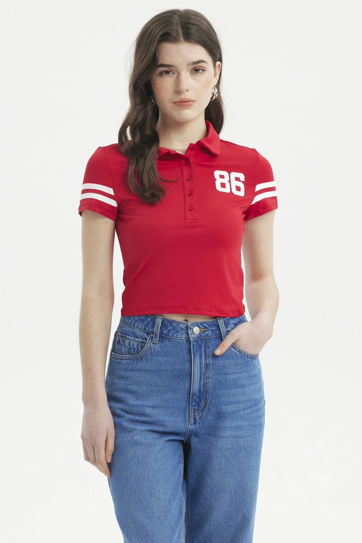Polera Mujer Madia Pata Botón Rojo