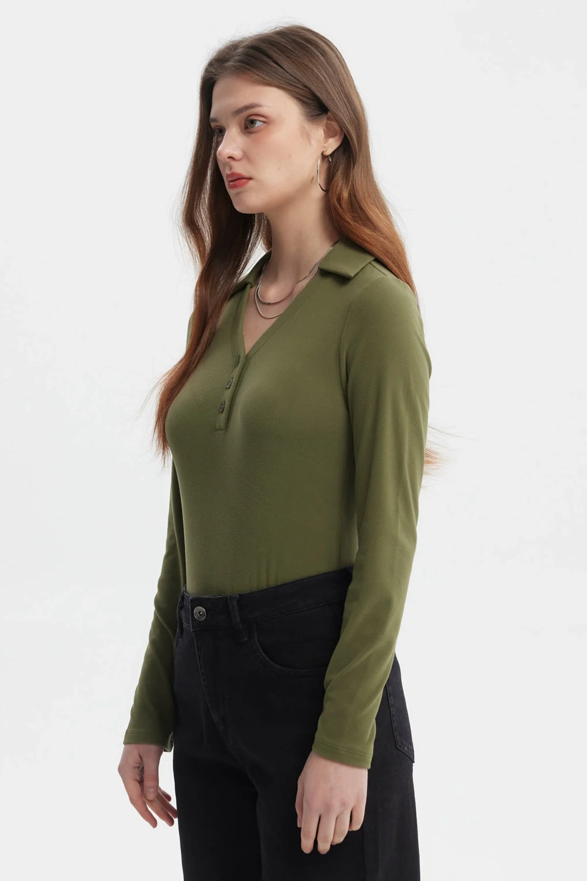 Polera Mujer Manga Larga Verde Militar Claro - Image 2