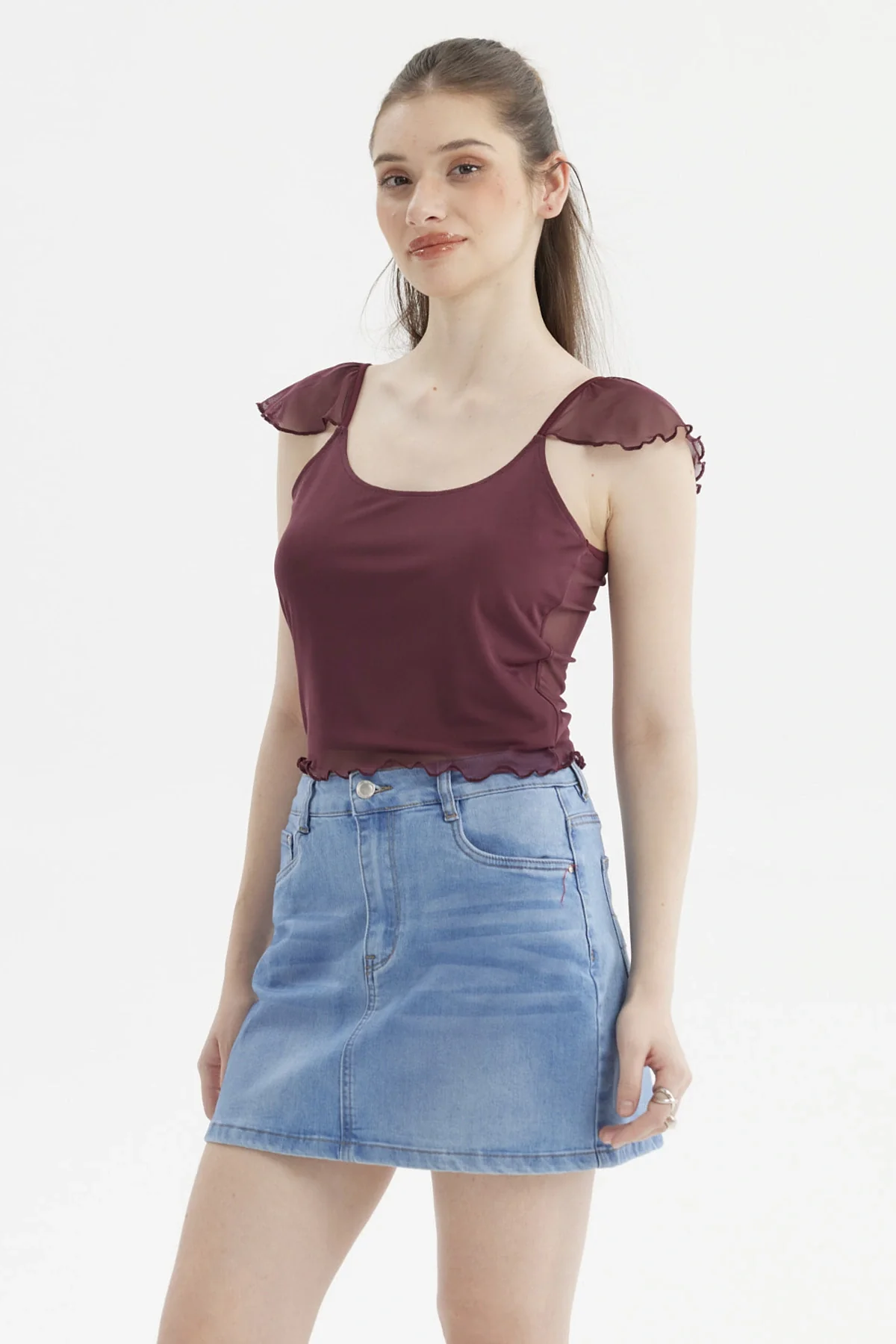 Polera Mujer Manga Vuelos Escote Cuadrado Burdeo - Image 2
