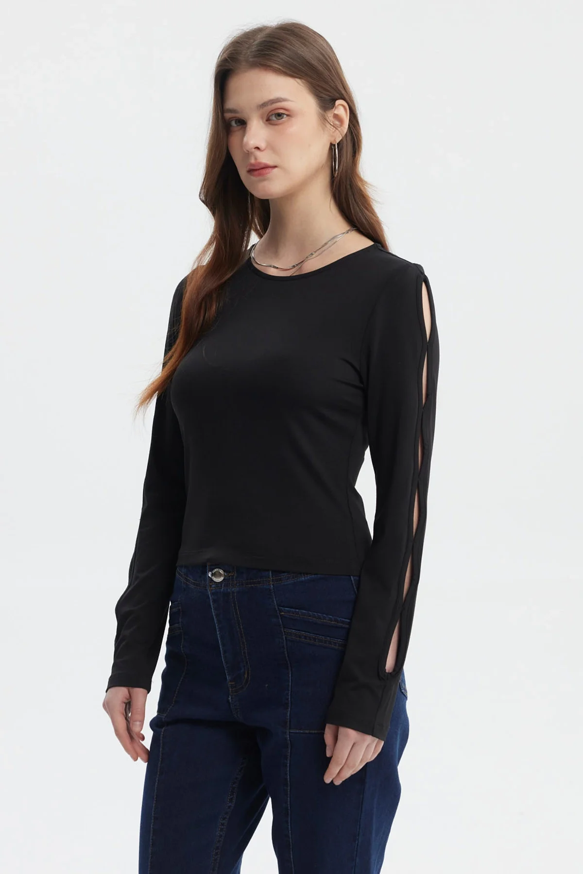 Polera Mujer Mangas Largas Calada Negro - Image 2