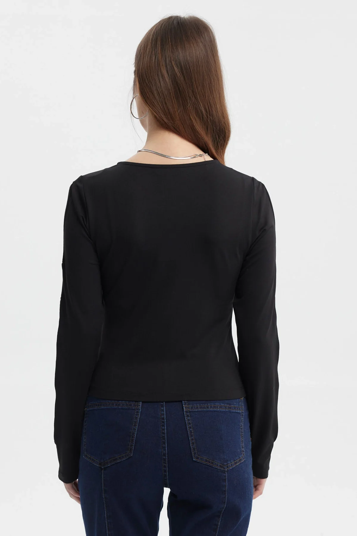 Polera Mujer Mangas Largas Calada Negro - Image 3