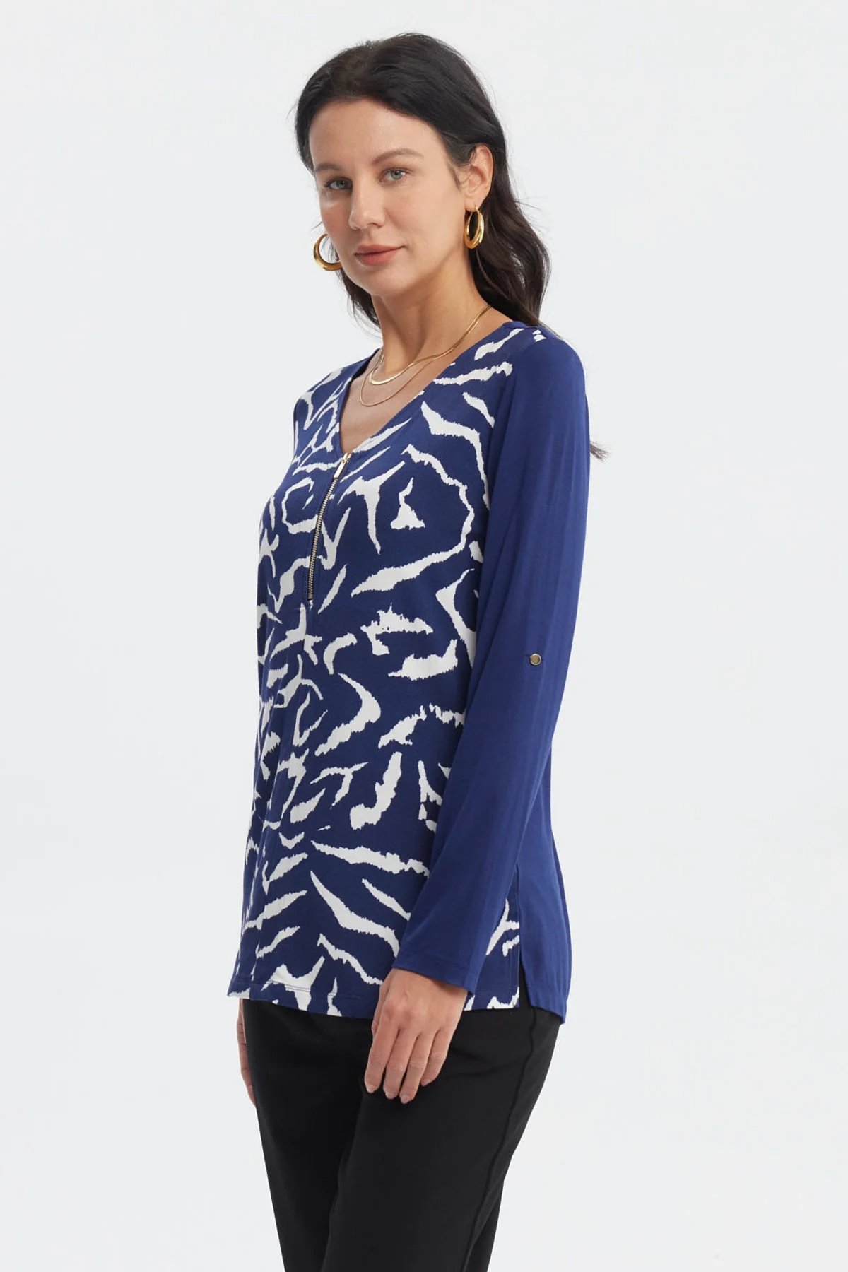 Polera Mujer Media Pata Con Cierre Azul Oscuro - Image 2