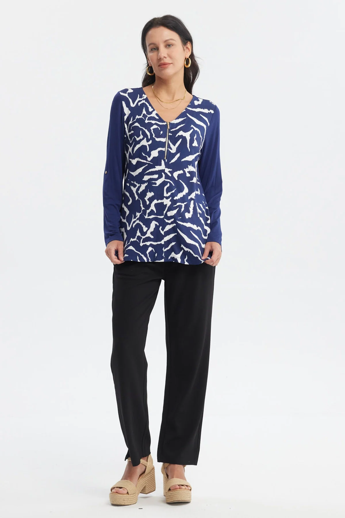 Polera Mujer Media Pata Con Cierre Azul Oscuro - Image 4