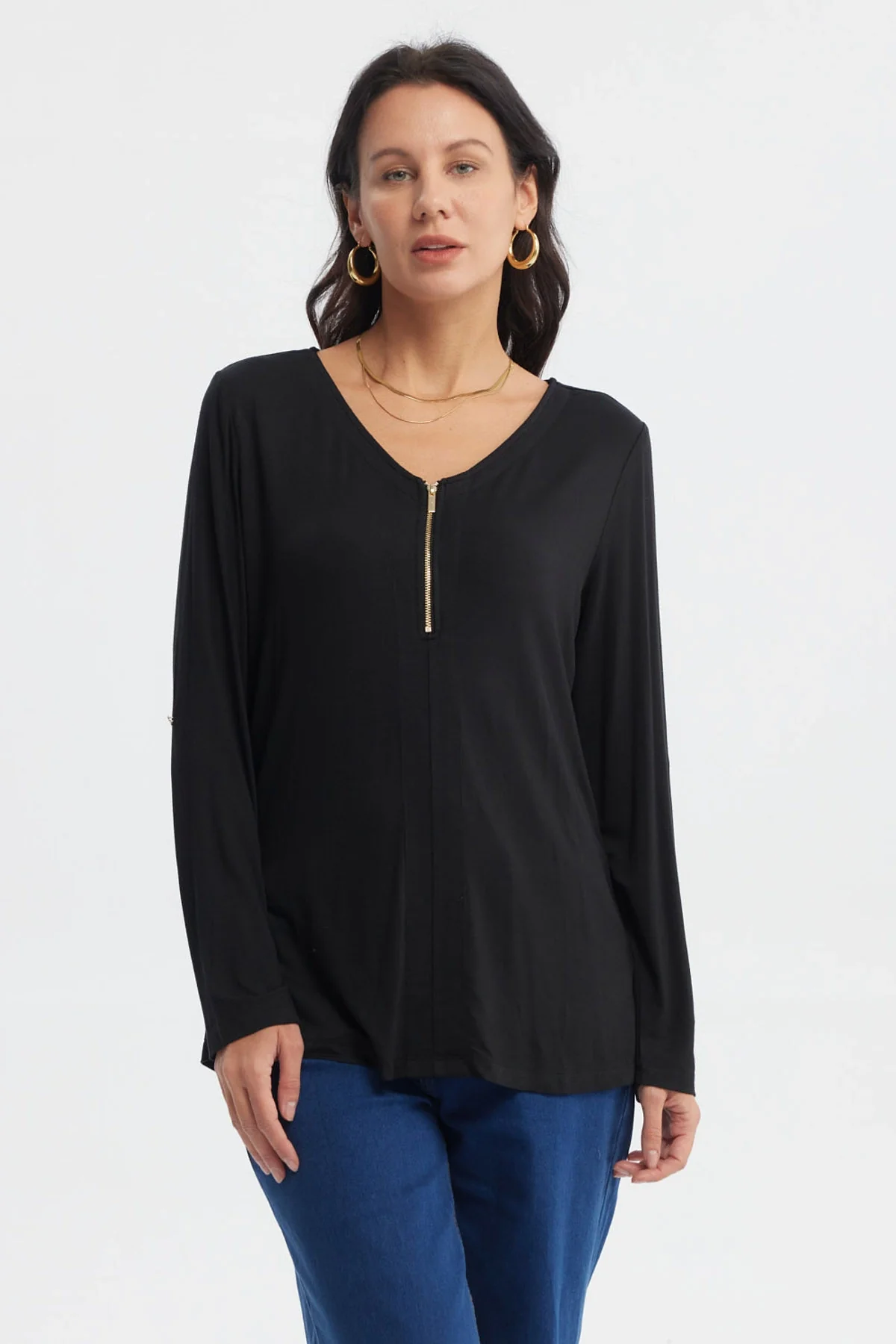 Polera Mujer Media Pata Con Cierre Negro