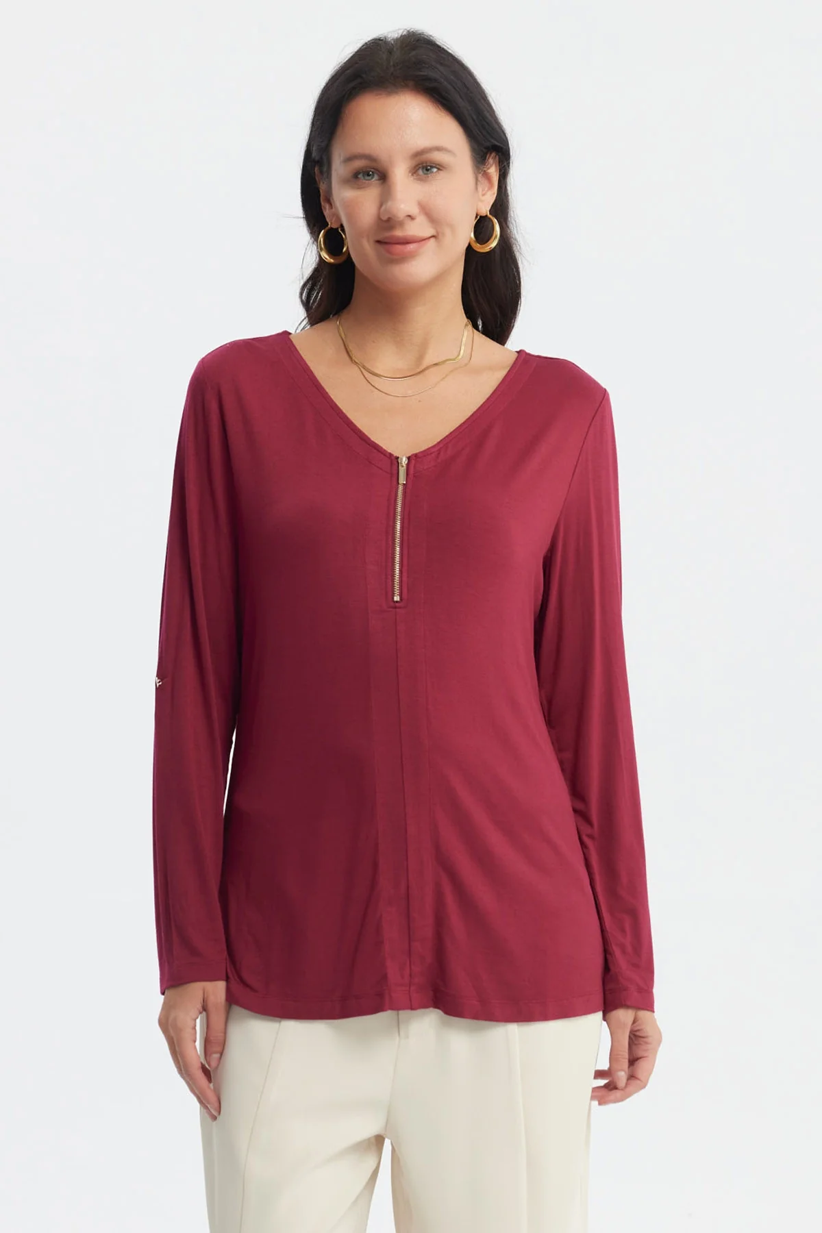 Polera Mujer Media Pata Con Cierre Rojo