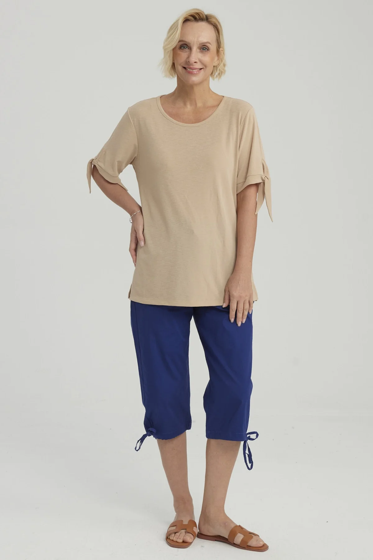 Polera Mujer Nudo En Mangas Beige - Image 4