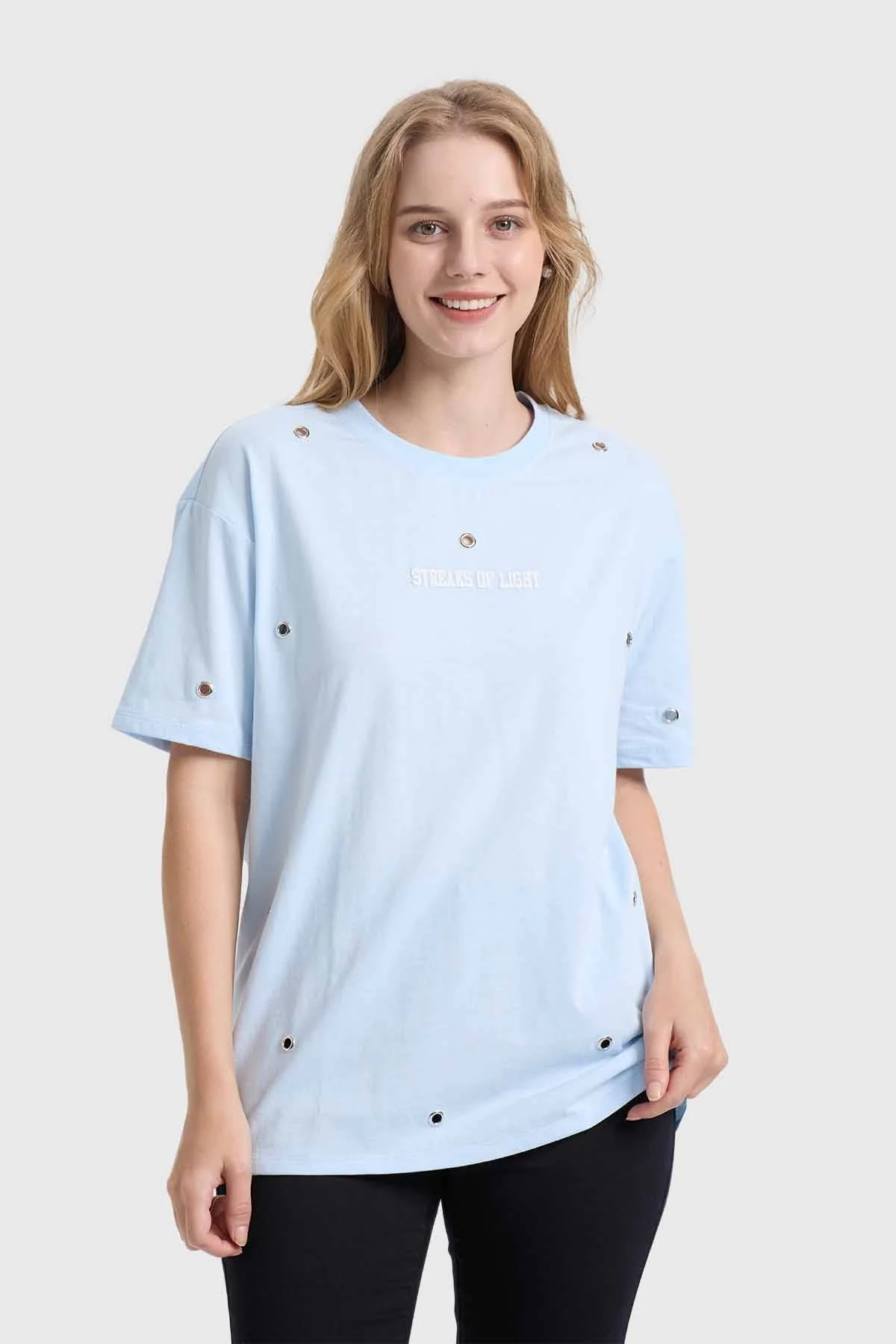 Polera Mujer Ojetillos Celeste