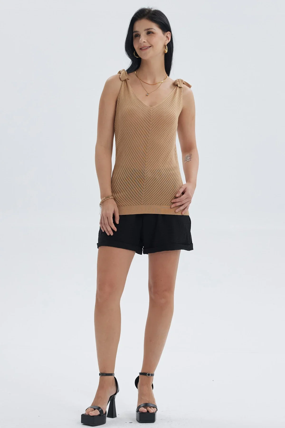 Polera Mujer Pabilo Con Nudo Camel - Image 4