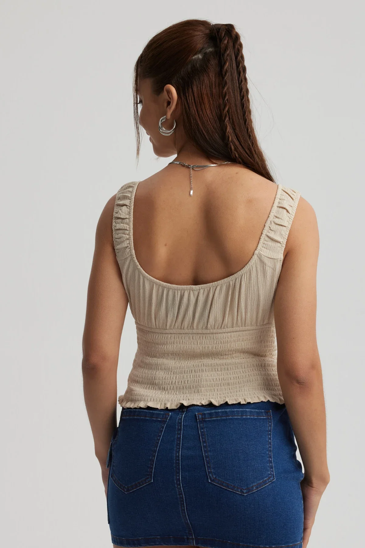 Polera Mujer Panal Lazo Beige - Image 3