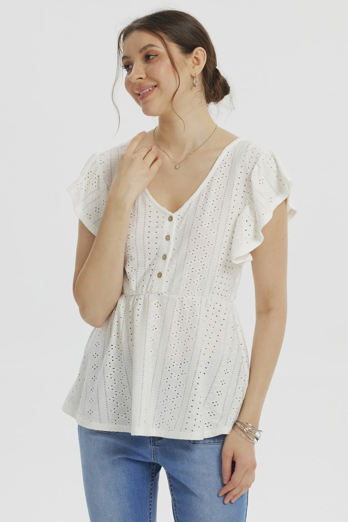 Polera Mujer Pata Botón Blanco