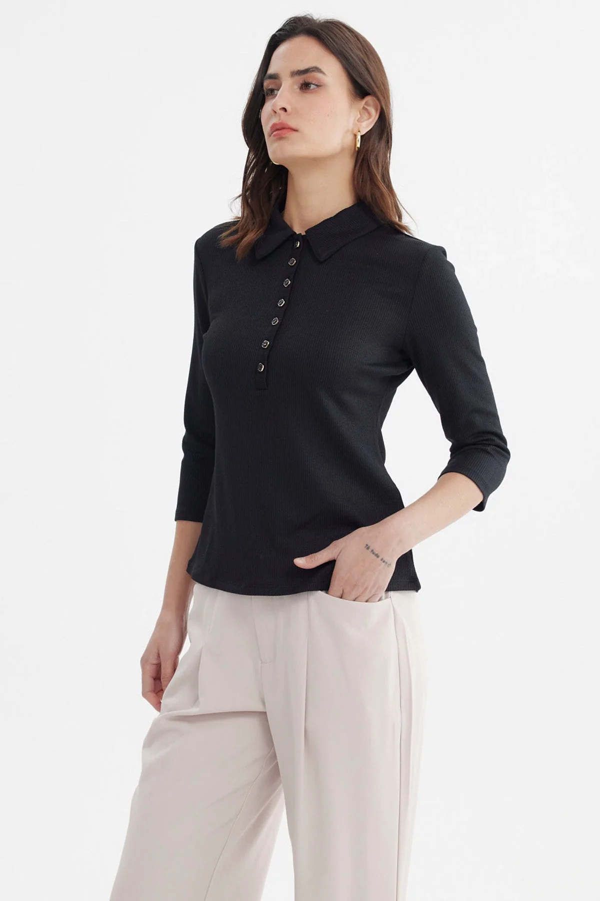Polera Mujer Pata Botón Negro - Image 2