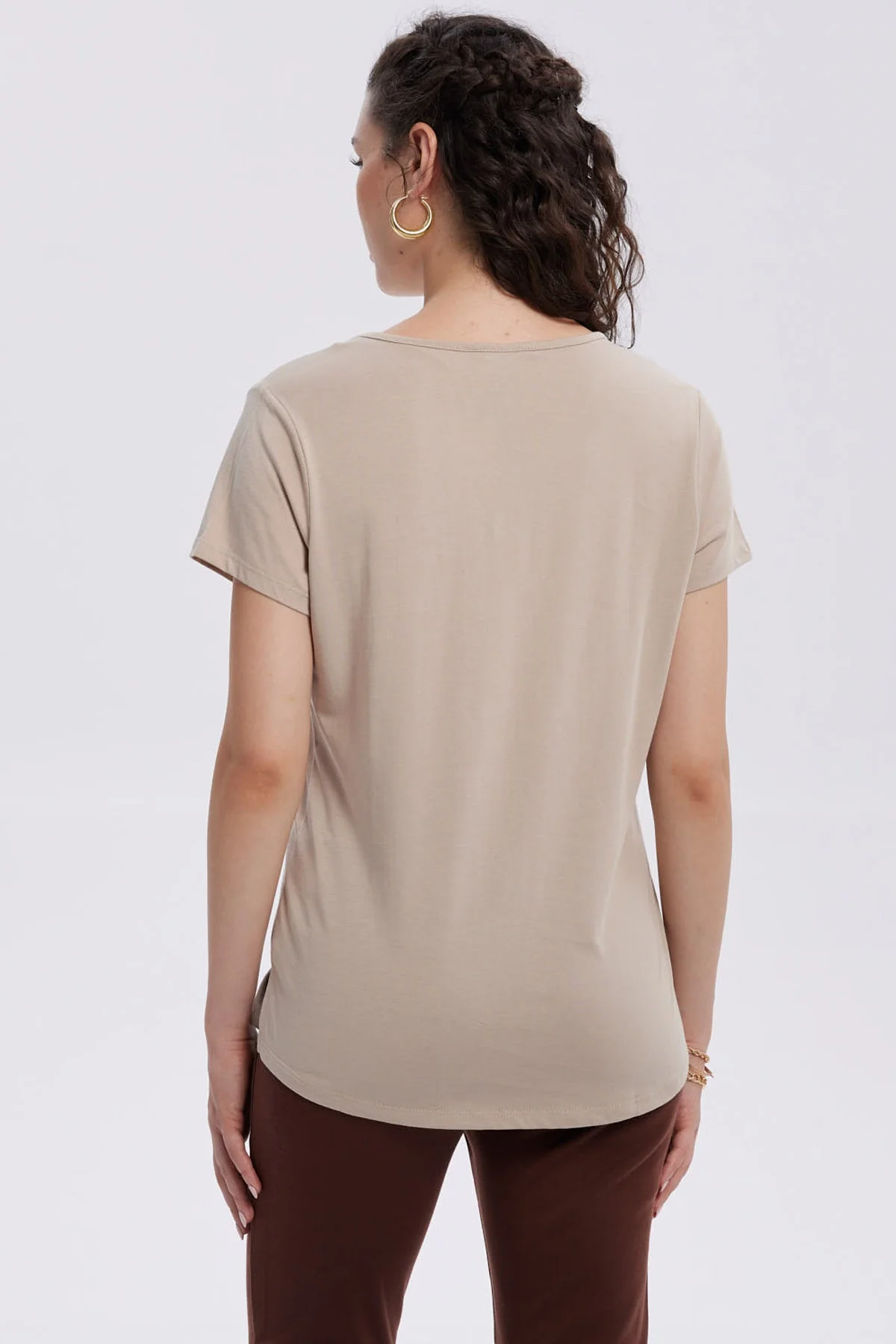 Polera Mujer Print Aplicación Folia Beige - Image 3