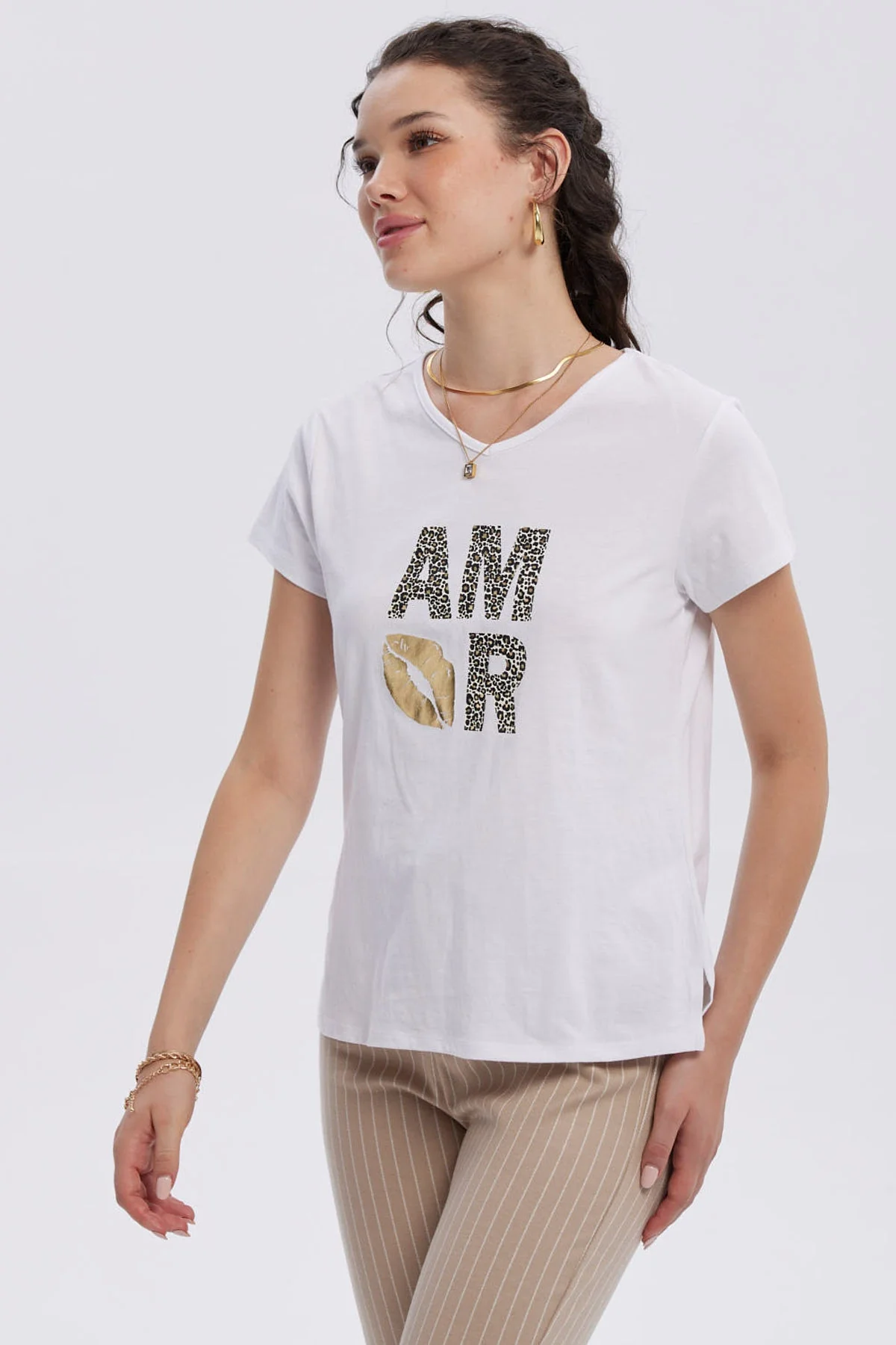 Polera Mujer Print Aplicación Folia Blanco - Image 2