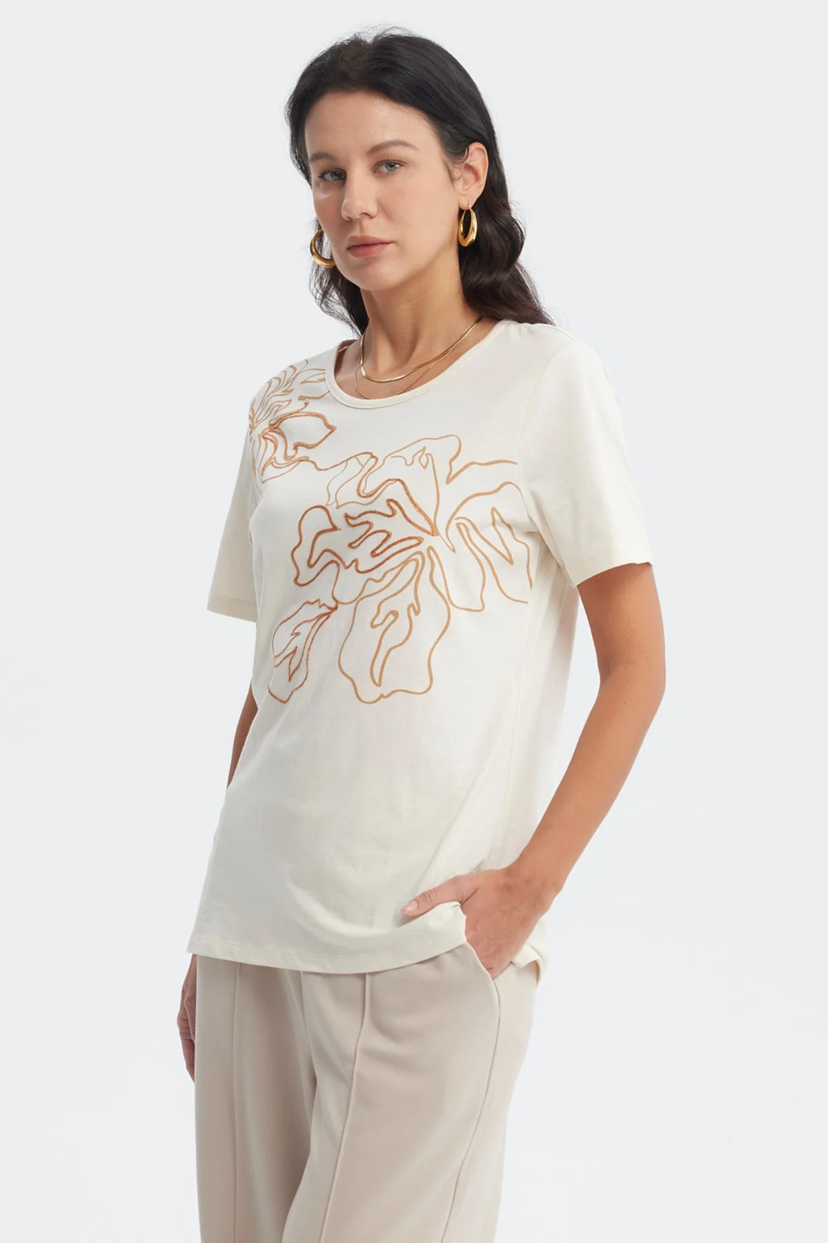 Polera Mujer Print Posicional Crema - Image 2