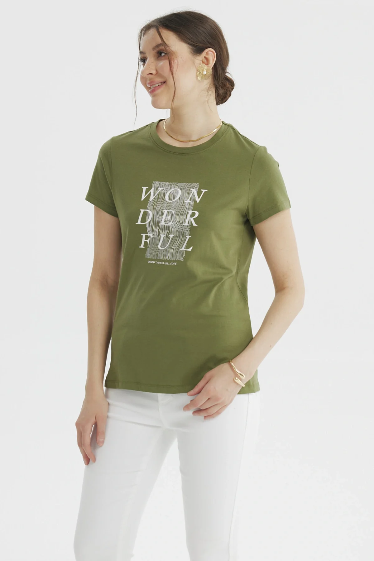Polera Mujer Print Posiiconal Verde Olivo - Image 2