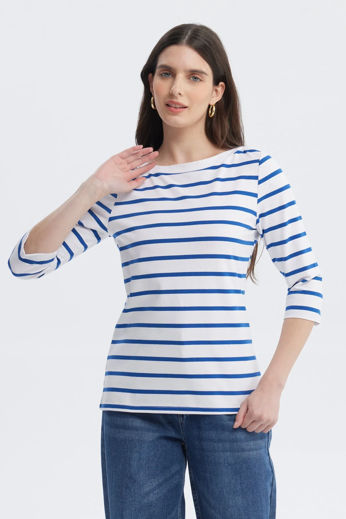 Polera Mujer Print Rayas Azul