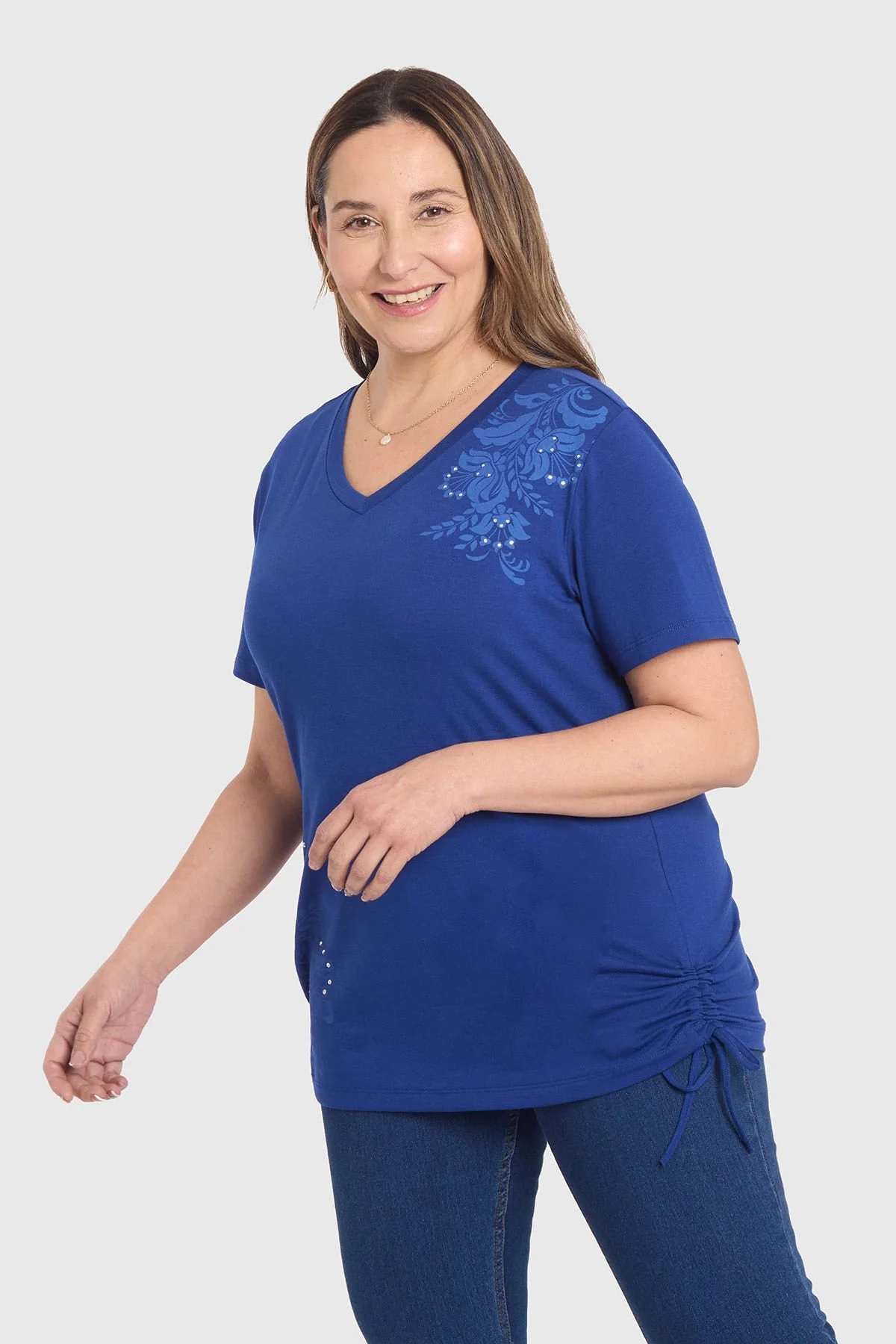Polera Mujer Print & Strass Azul - Image 2