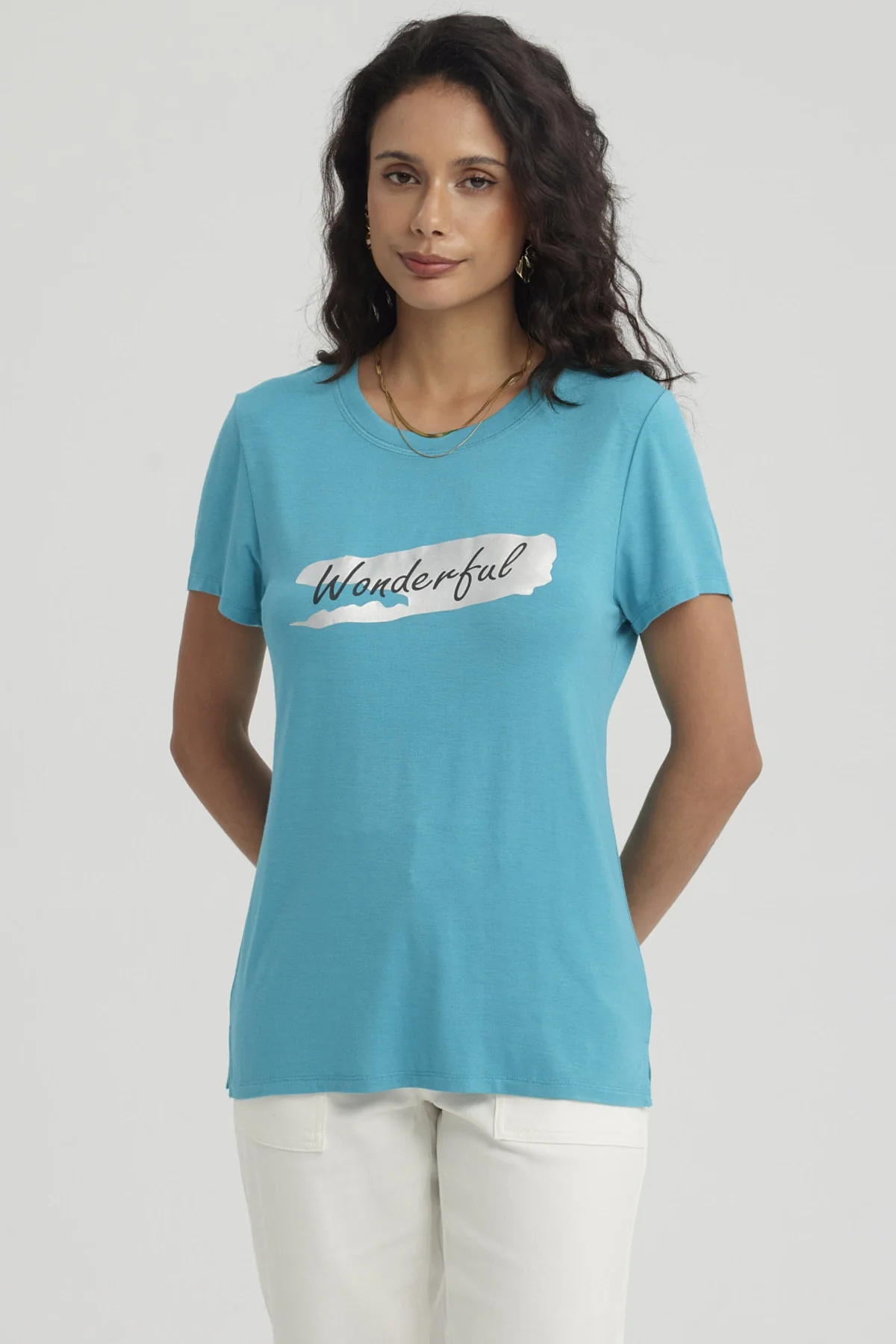 Polera Mujer Print Turquesa