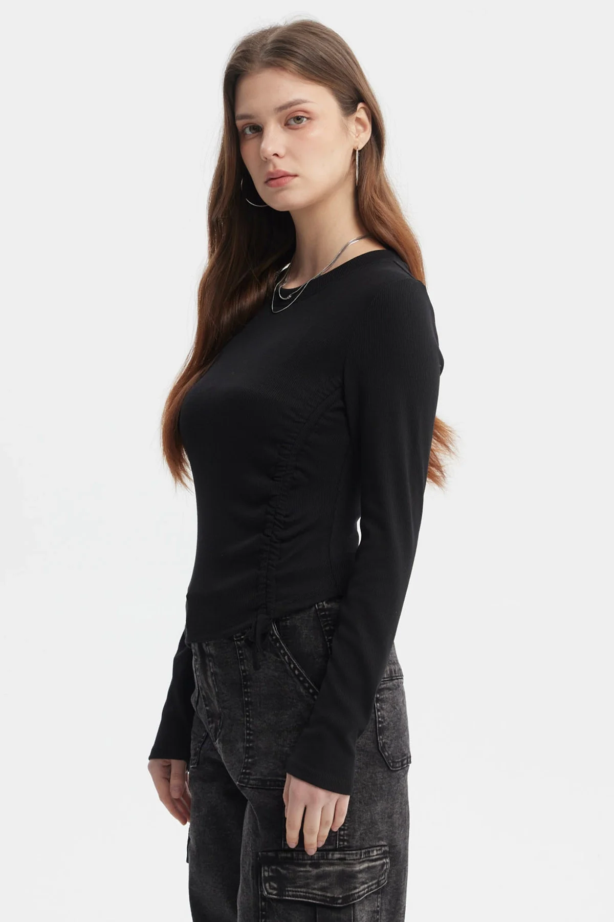 Polera Mujer Recogido Costado Negro - Image 2