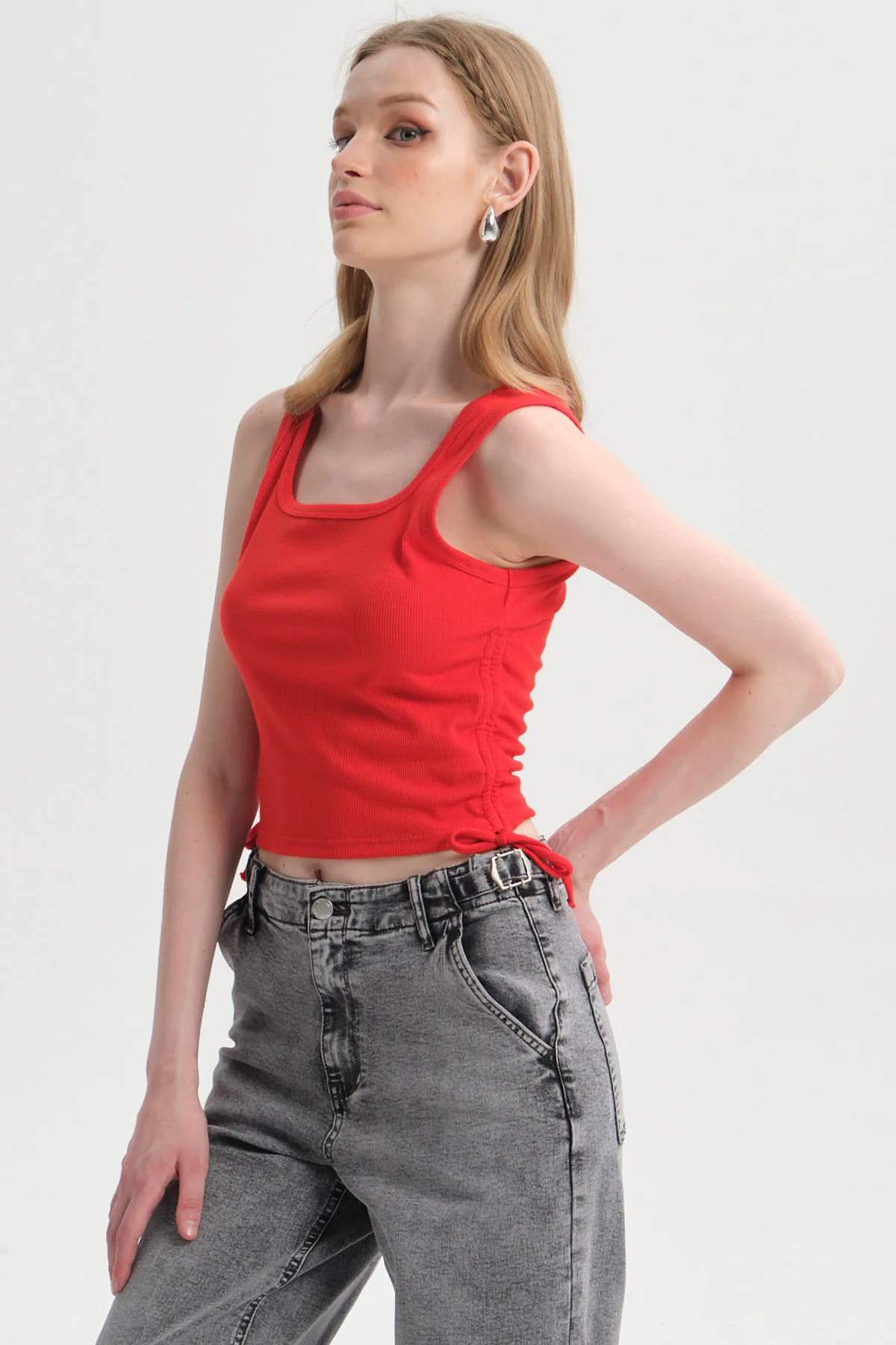 Polera Mujer Recogido Costado Rojo - Image 2