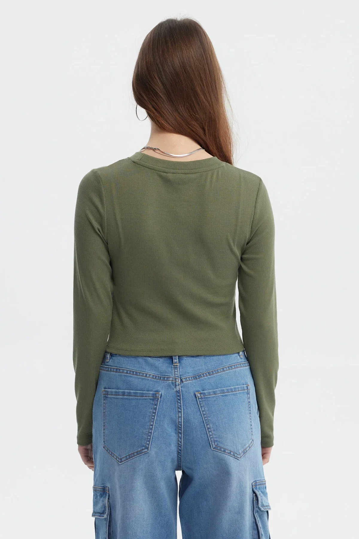Polera Mujer Recogido Costado Verde Militar Claro - Image 3