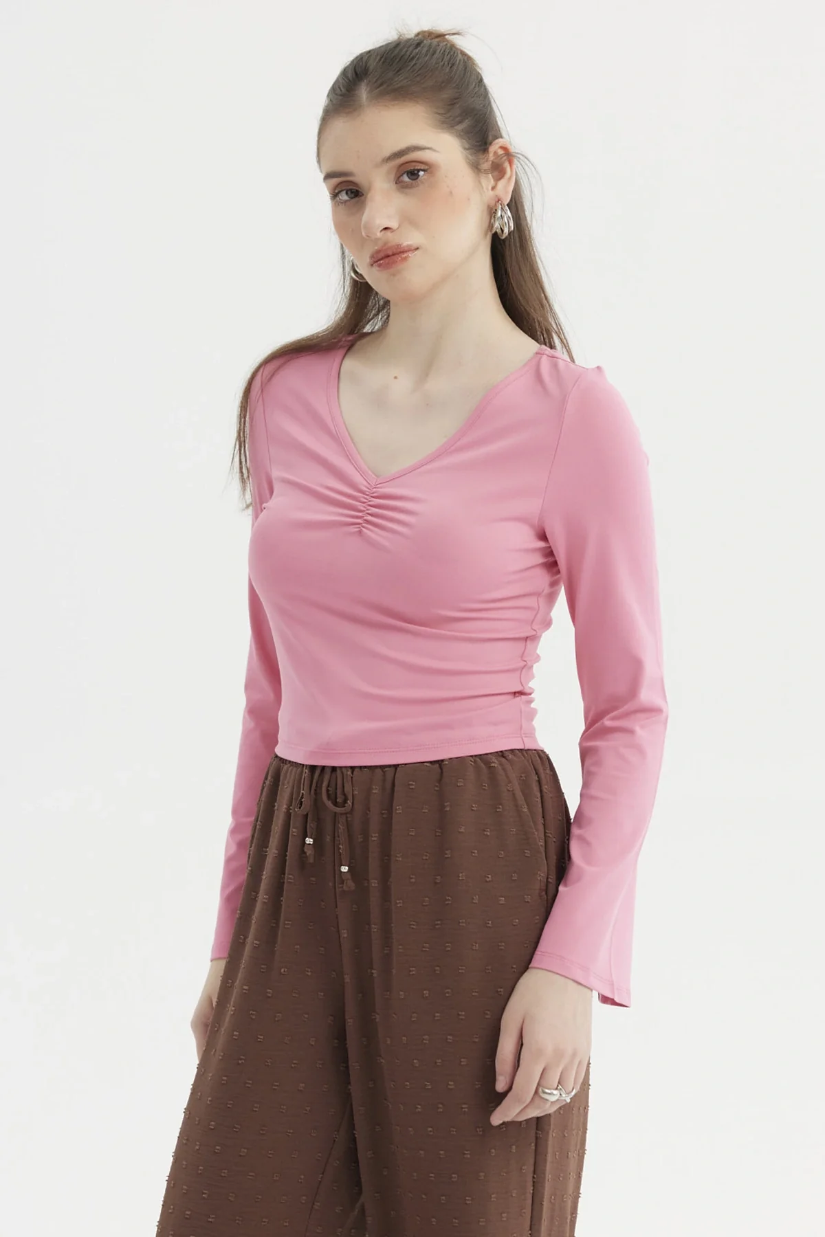 Polera Mujer Recogido Escote Rosa - Image 2