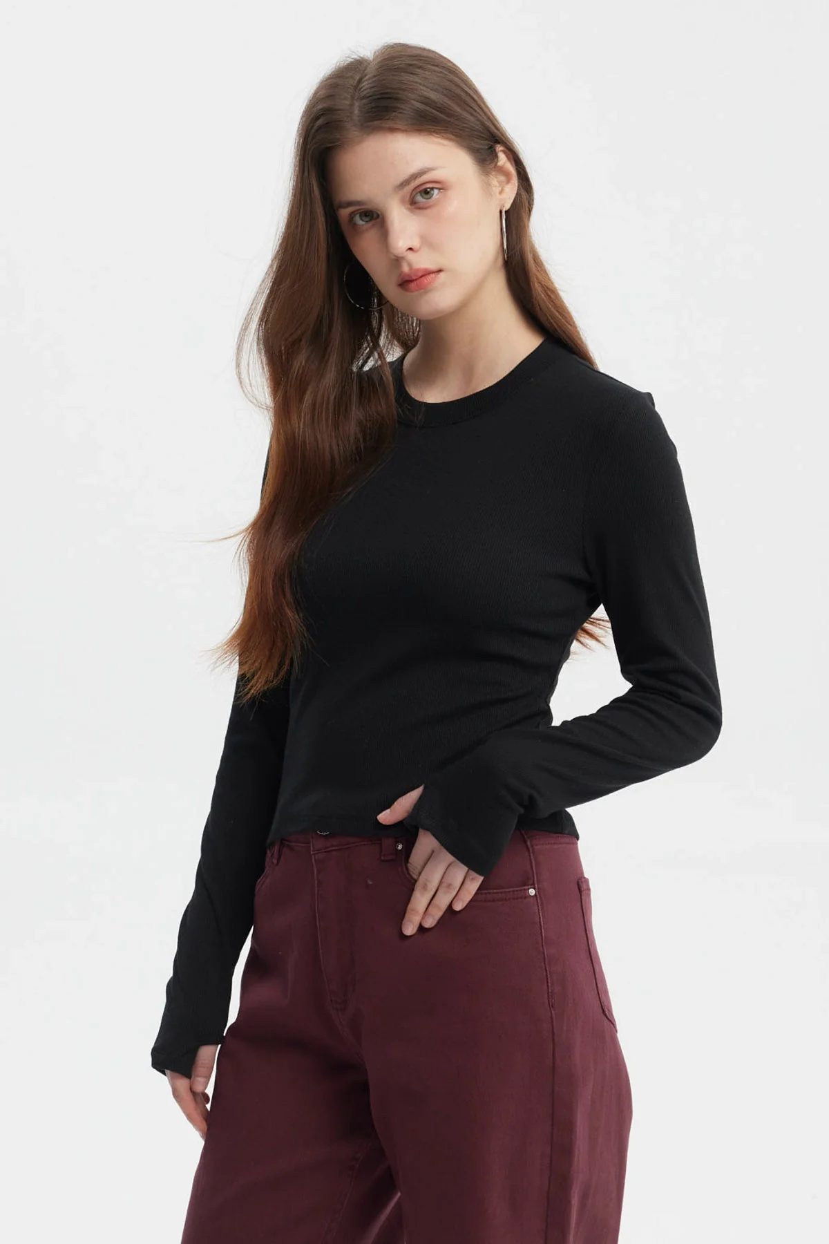 Polera Mujer Rib Abertura Puño Negro - Image 2