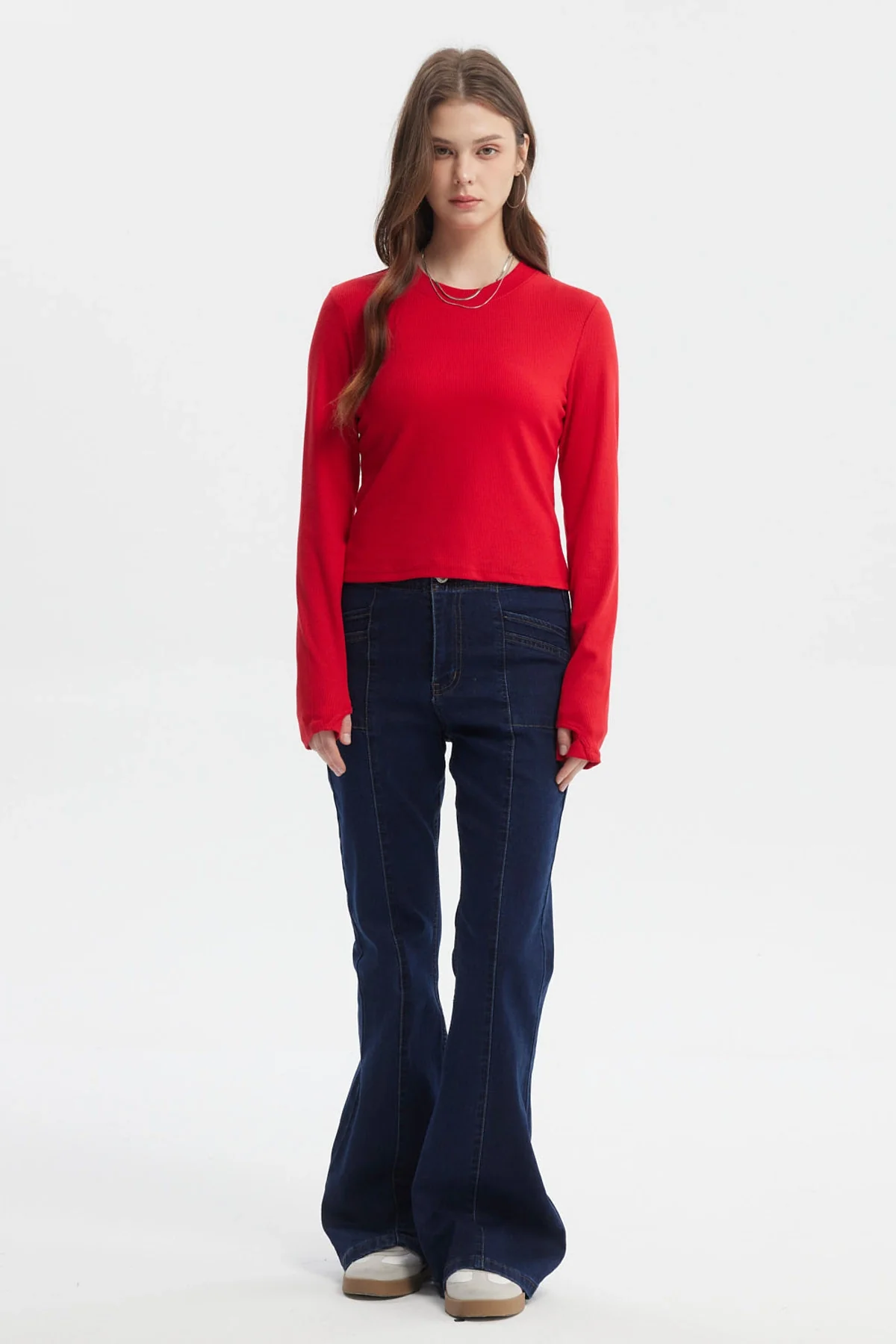 Polera Mujer Rib Abertura Puño Rojo - Image 4