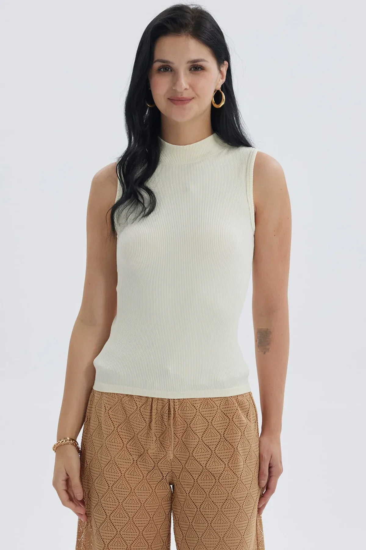 Polera Mujer Rib Crema