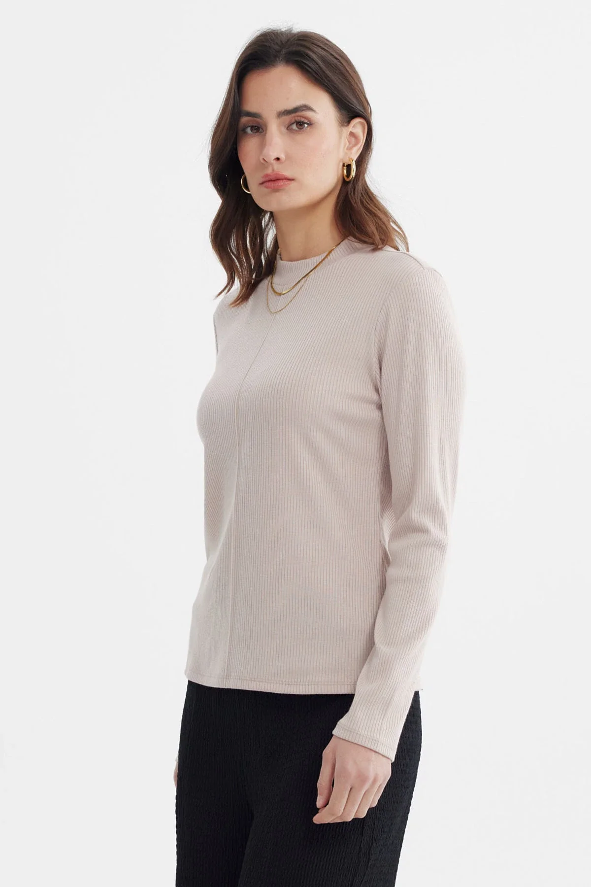 Polera Mujer Rib Lisa Beige - Image 2
