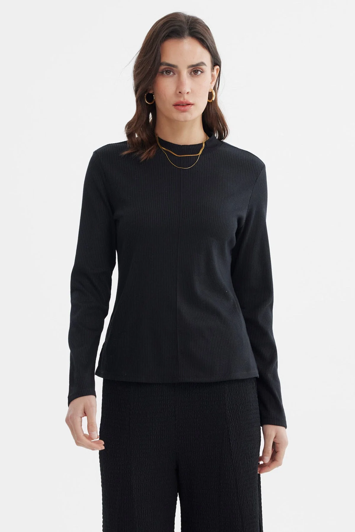 Polera Mujer Rib Lisa Negro