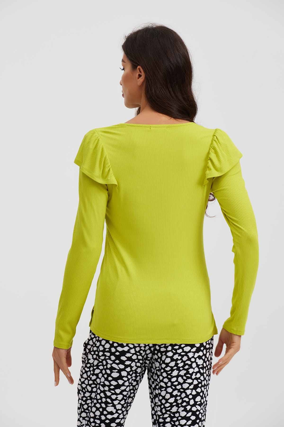 Polera Mujer Rib Manga Vuelo Verde - Image 2
