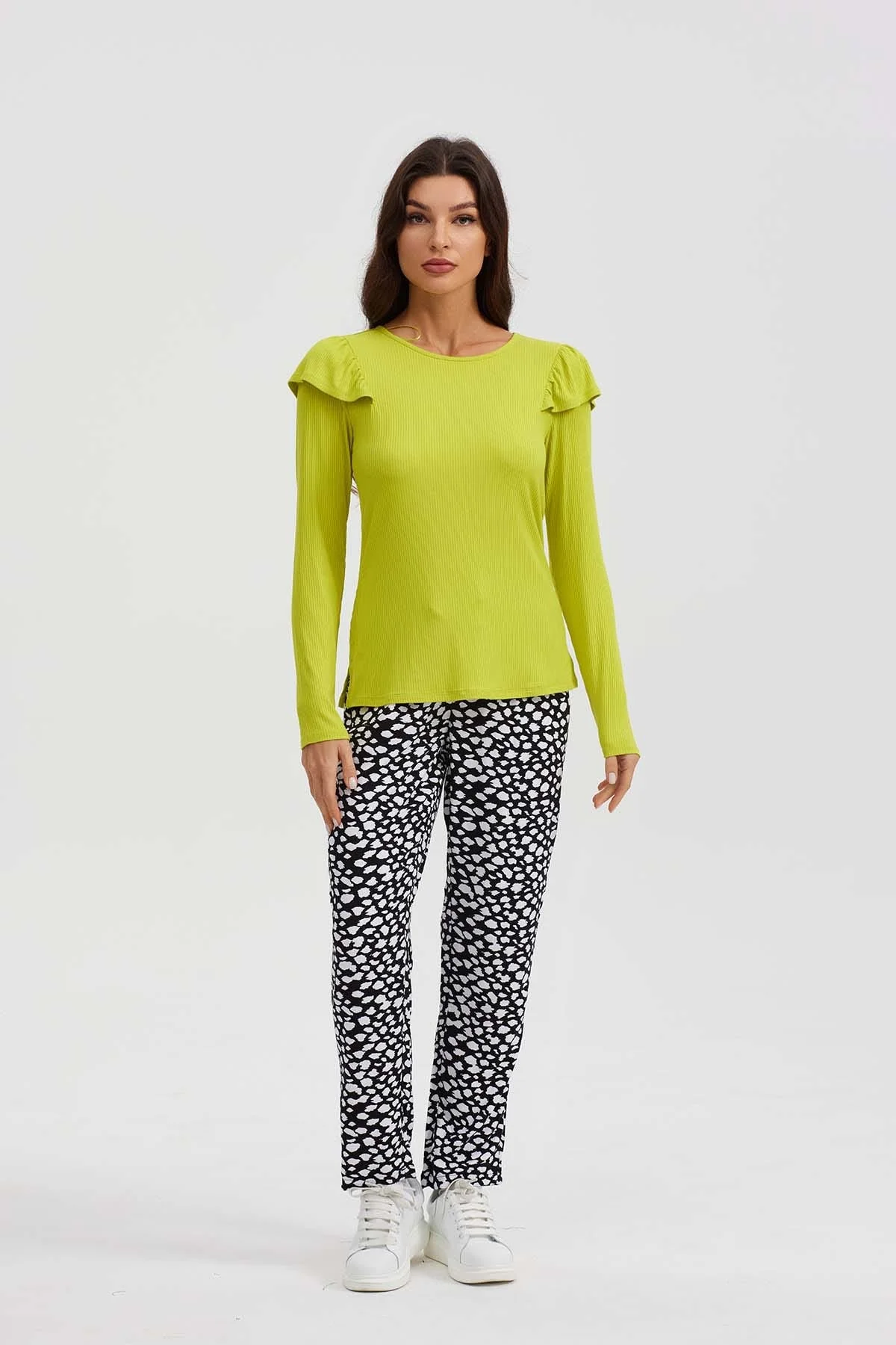 Polera Mujer Rib Manga Vuelo Verde - Image 3