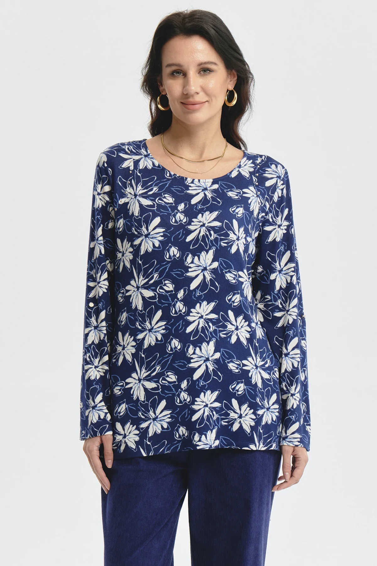 Polera Mujer Roll Up Print Azul